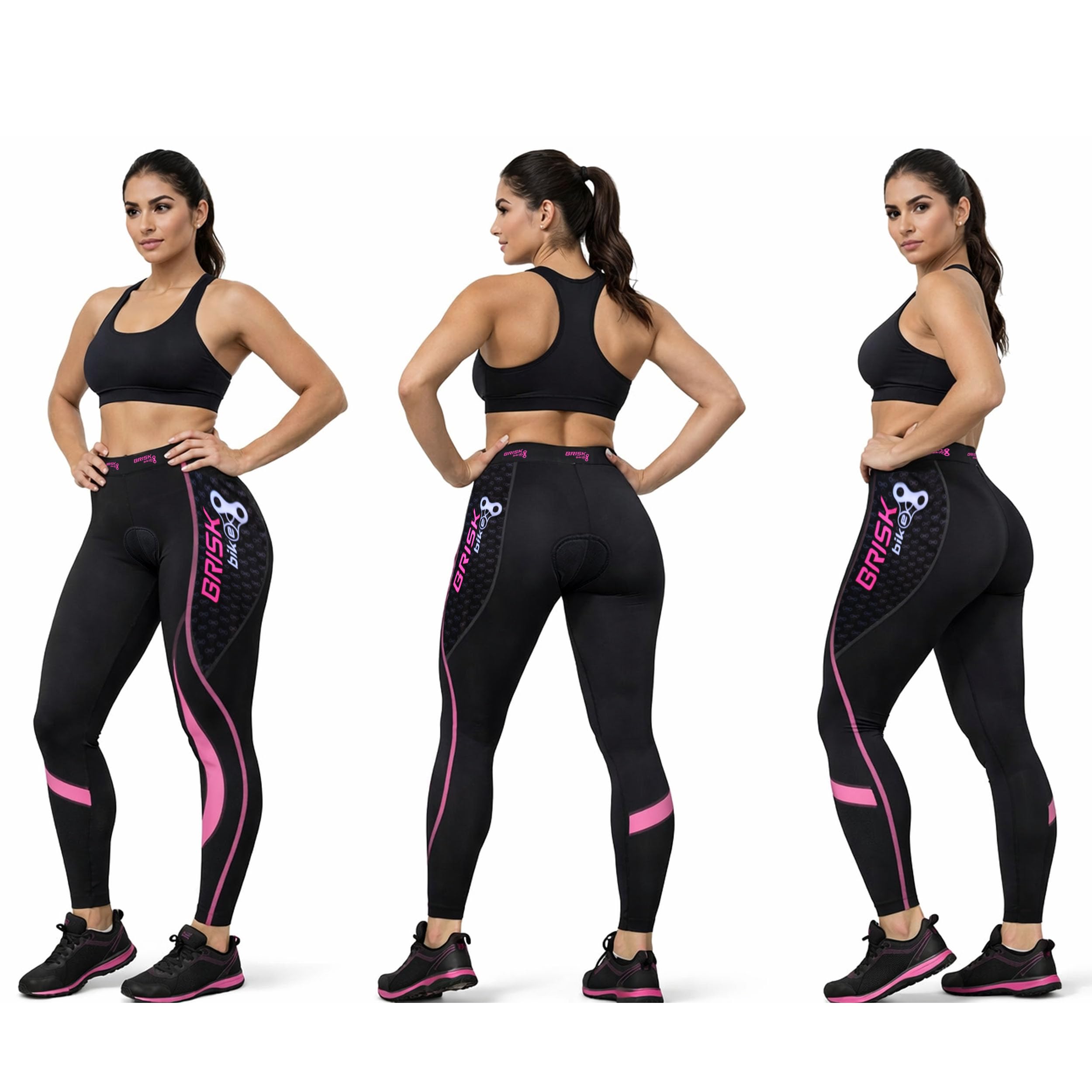 Brisk Bike Pantalons de Cycliste Femme Collants de Cyclisme rembourrés Cool Max Extensibles avec Fermetures éclair réfléchissantes pour Le Cyclisme