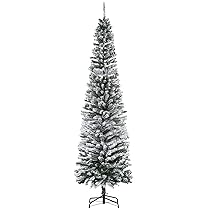 HOMCOM Albero di Natale Slim Artificiale Innevato con 738 Rami Ignifughi e Base in Acciaio Inox, Albero di Natale Moderno in PP, Ø68×225 cm, Verde
