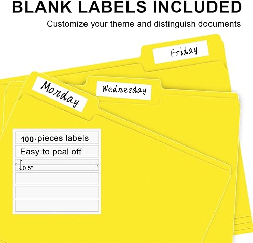 Miniatura 4 de Carpeta de archivos, paquete de 100 carpetas de archivos con pestaña de corte de 13, tamaño carta, amarillas, carpetas con pestañas, ideal para