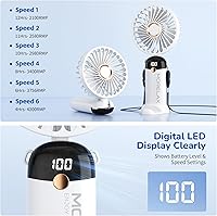 Vista 5 de Portable Handheld Mini Fan, USB Rechargeable Fodable Personal Fans, 5 IN 1Cooling Table Fan, 4000mAh, 90 Adjustable, 6 Speed Strong Wind, Travel