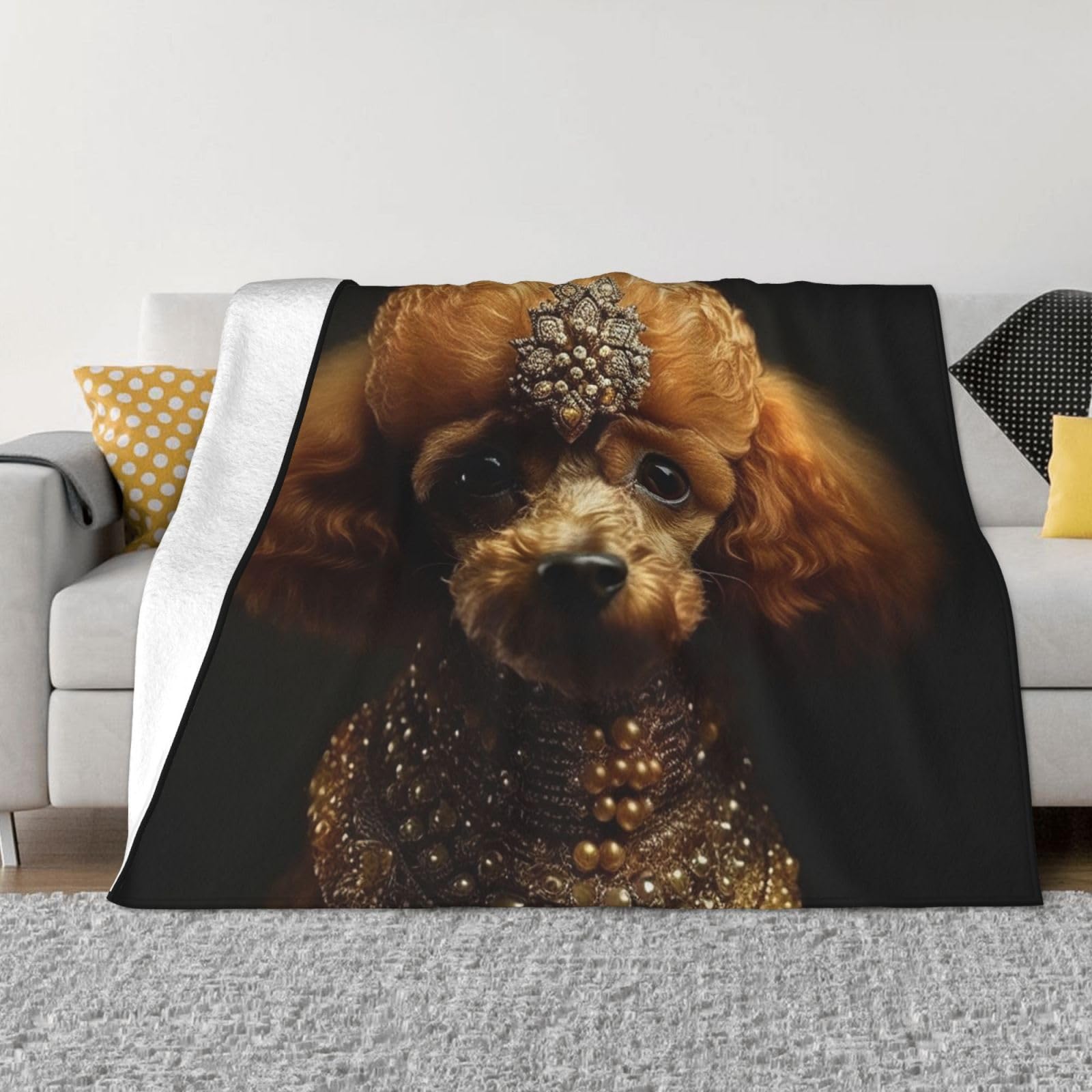 Couverture légère et microfibre motif caniche pour canapé contre les soirées fraîches