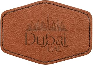 Dubai United Arab Emirates Engraved Design Souvenir Hexagonal Iron-On Leatherette Patch with Adhesive – Easy-to-Apply Patch for Jackets, Bags, Hats & More Single