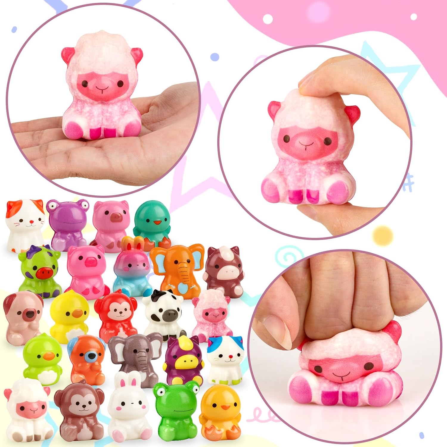Hooqict 24 Pcs Animal Squishy Toys Slow Rising Squishies Party Favor Stress Balls Squeeze Animals Fidget Toys Desk Pets for Kids Classroom Birthday Goodie Bag Stuffers, Pinata Fillers, Carnival Prizes