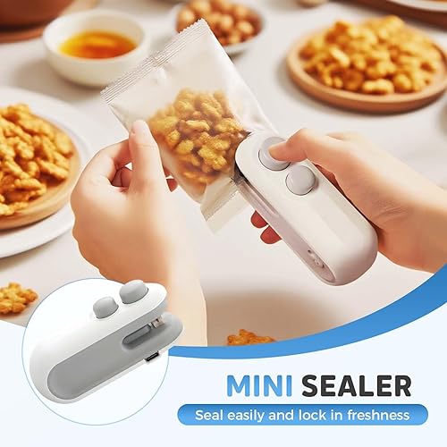 Miniatura 2 de Mini sellador de bolsas, mini sellador de bolsas 2 en 1 actualizado 2026 con cortador e imán, sellador térmico portátil para bolsas de plástico,