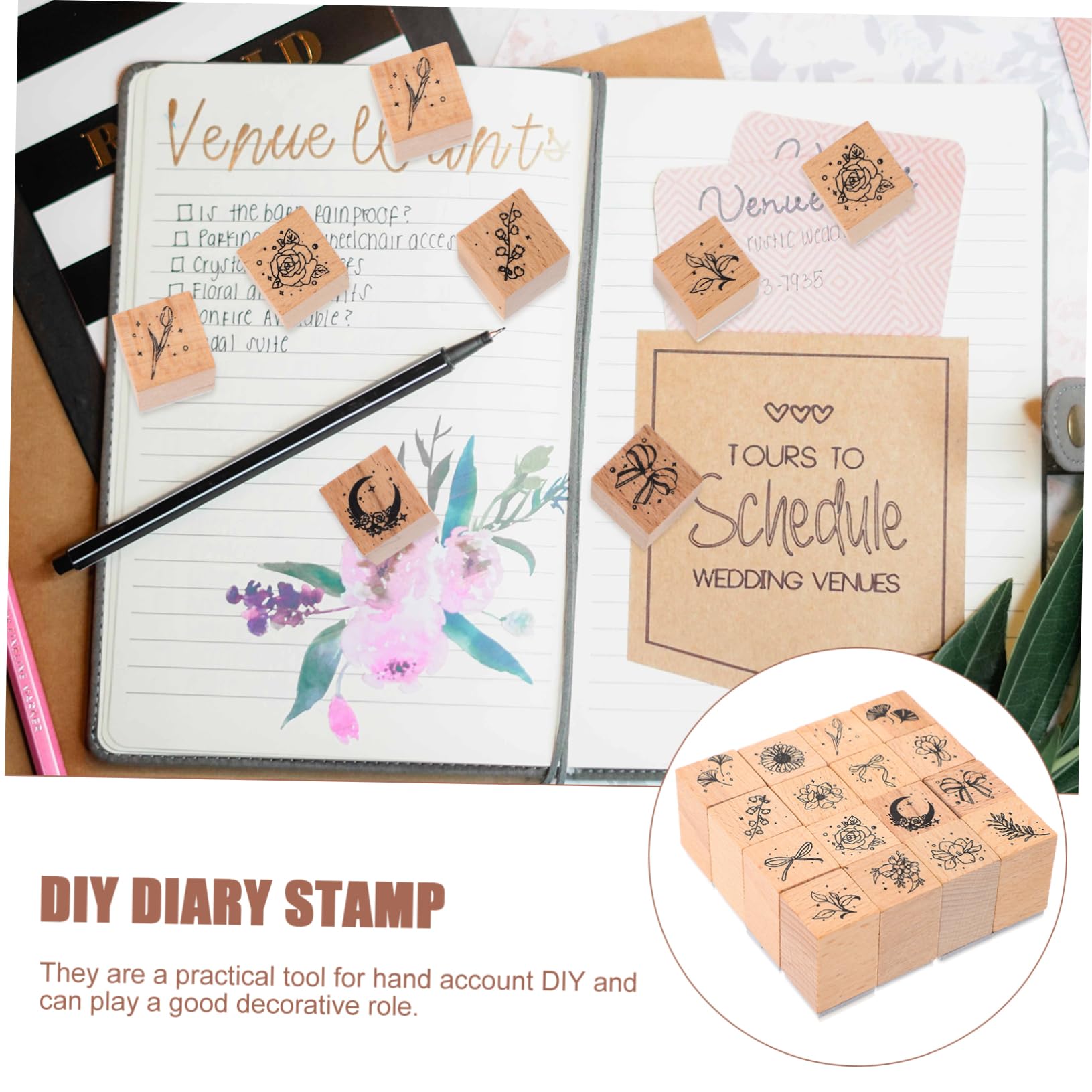 OSALADI 3 Sätze Kinderstempel Grün Pads Blumen Benutzerdefinierte Briefmarken Namensstempel Für Zeitschriftenstempel Personalisiert Chocolate Hölzern 16 Stück * 3