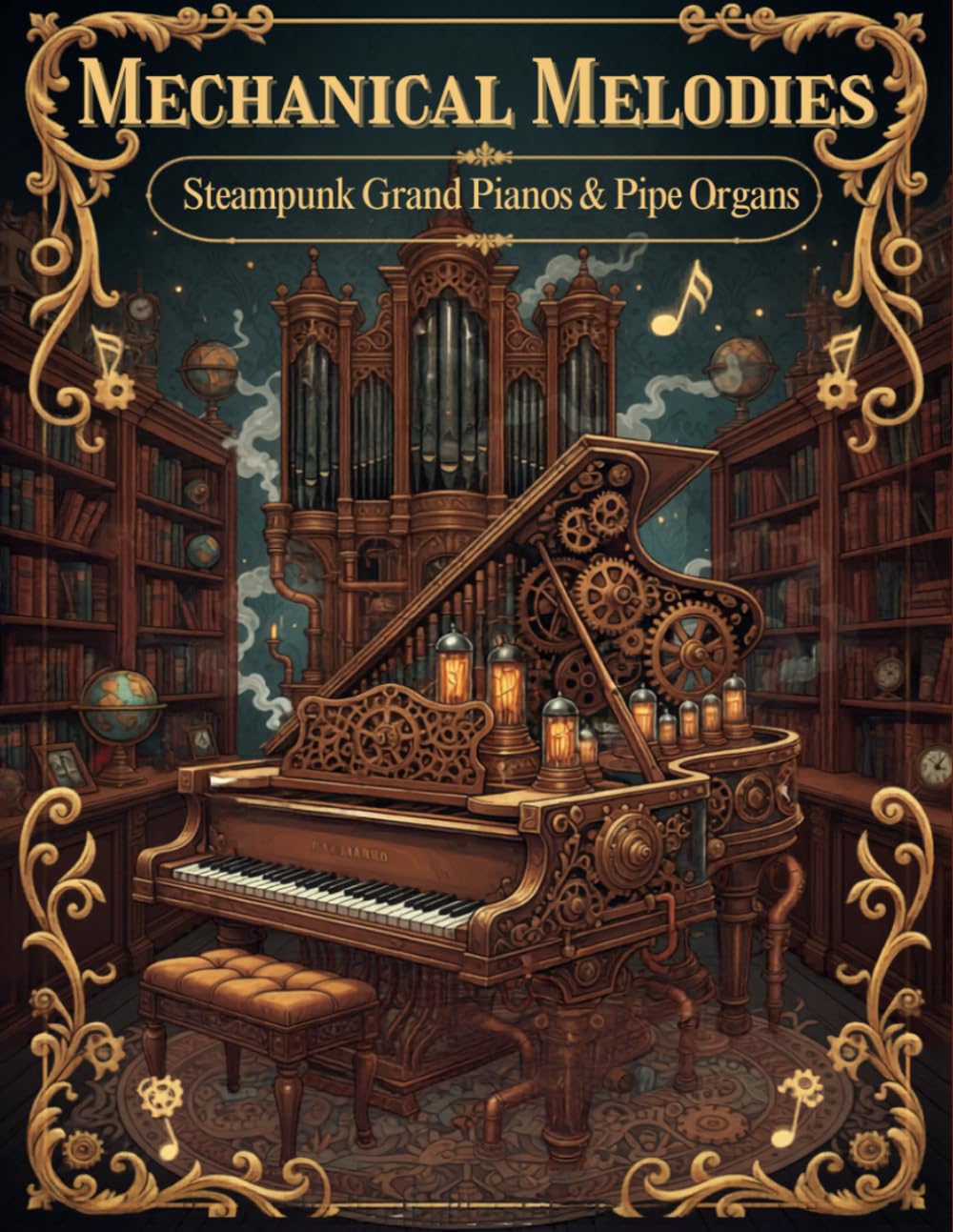 Mechanical Melodies: Steampunk Grand Pianos & Pipe Organs: An Adult Coloring Book Featuring Intricate Victorian Industrial Instruments, Clockwork Music Art, and Stress-Relieving Designs