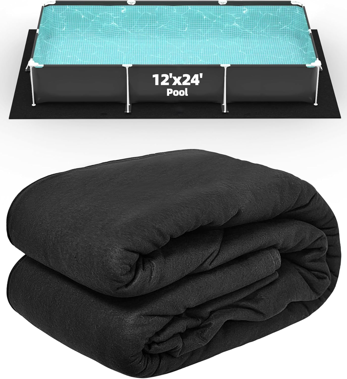 12 x 24 Foot Rectangle Pool Liner Pad for Above Ground Pools, Under Pool Mat Prevents Puncture, Weed Barrier, Extend Liner Life, Black 12 x 24 FT