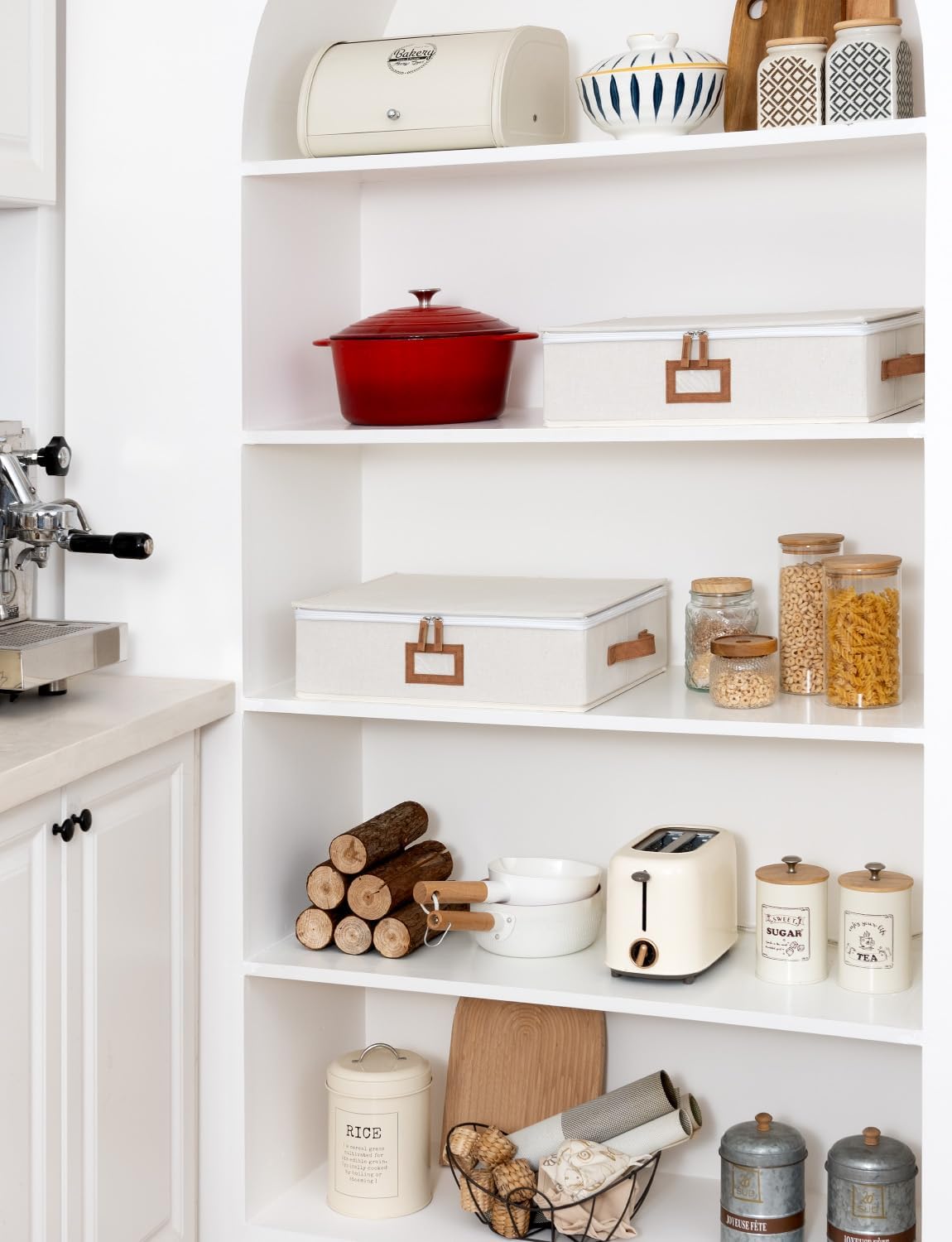 StorageWorks China Storage Container, Stackable Mug Storage Box with Dividers, Stemware Storage Cases, Hard Shell China Cup Organizer, Holds 12 Tea Cups and Coffee Mug, 2 Pack, Beige