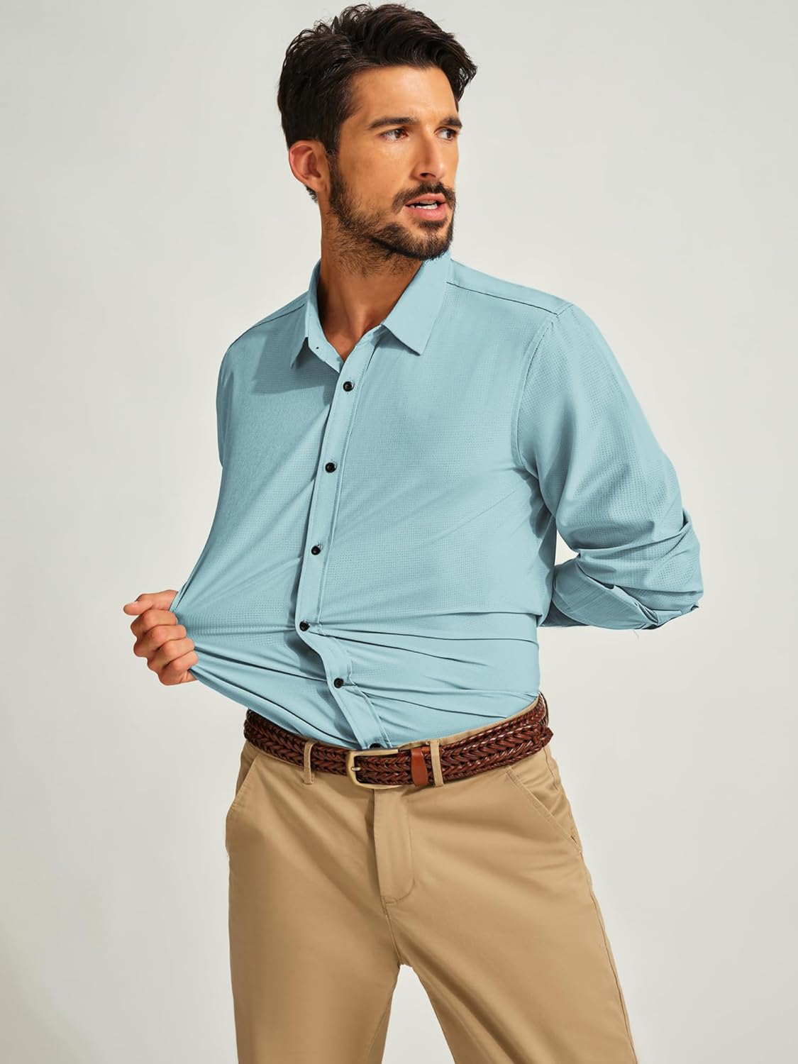 PJ PAUL JONES Mens Long Sleeve Button Down Shirts Wrinkle Free Stretch Untucked Dress Shirts Business Casual Shirt - Image 8