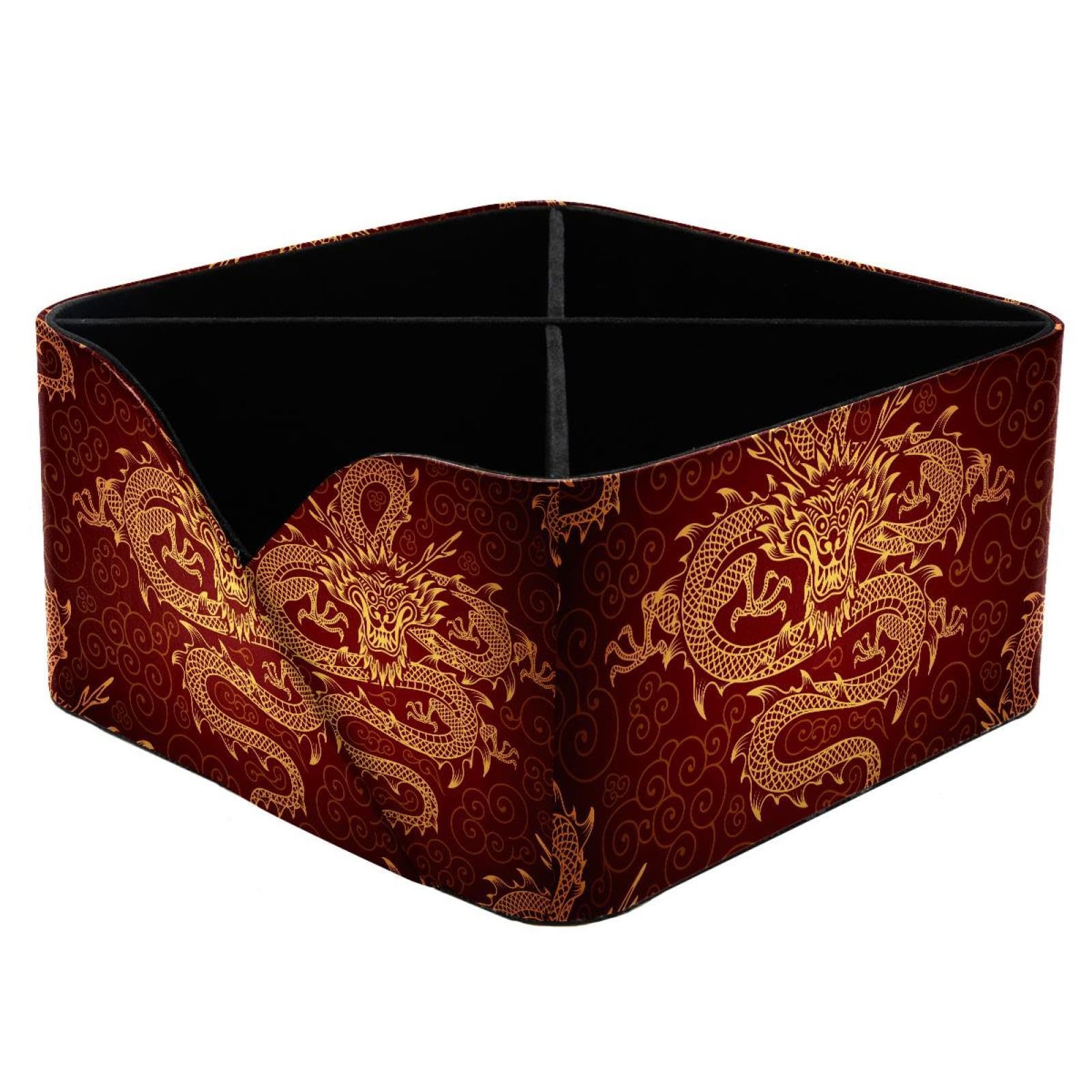 KengjuTesu Golden Dragons Desktop Organizer Pen Holder, Rectangular Pencil Cup for Office, Study and Makeup Stations