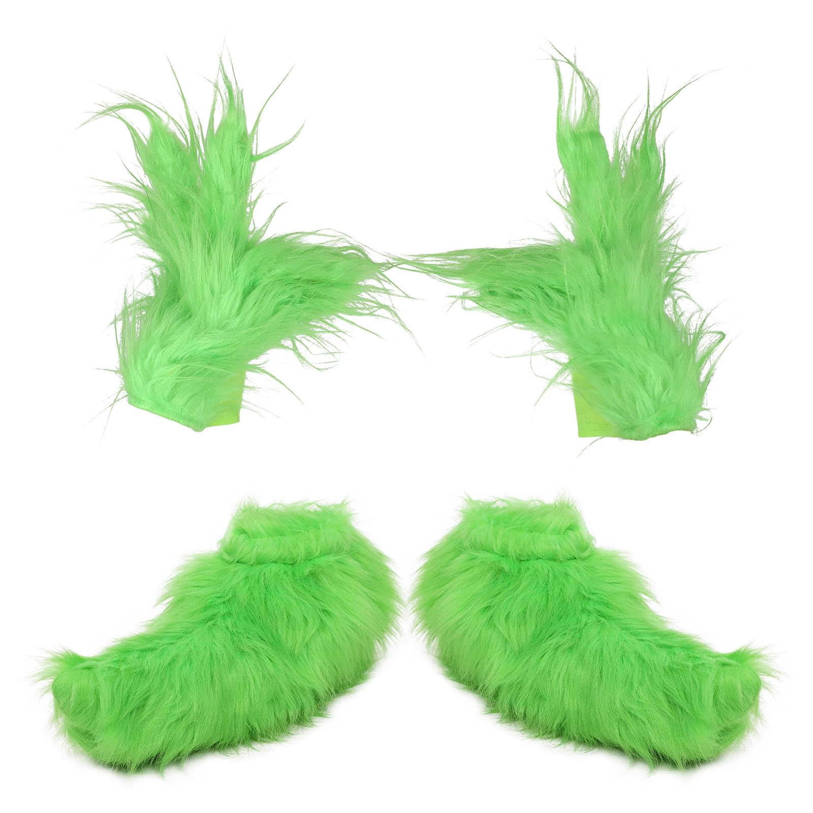 Varuotu Green Big Monster Gloves Furry Hands Monster Shoe Covers Santa Hat Christmas Costume Prop Halloween Accessories Gifts (Gloves+Shoe Covers)