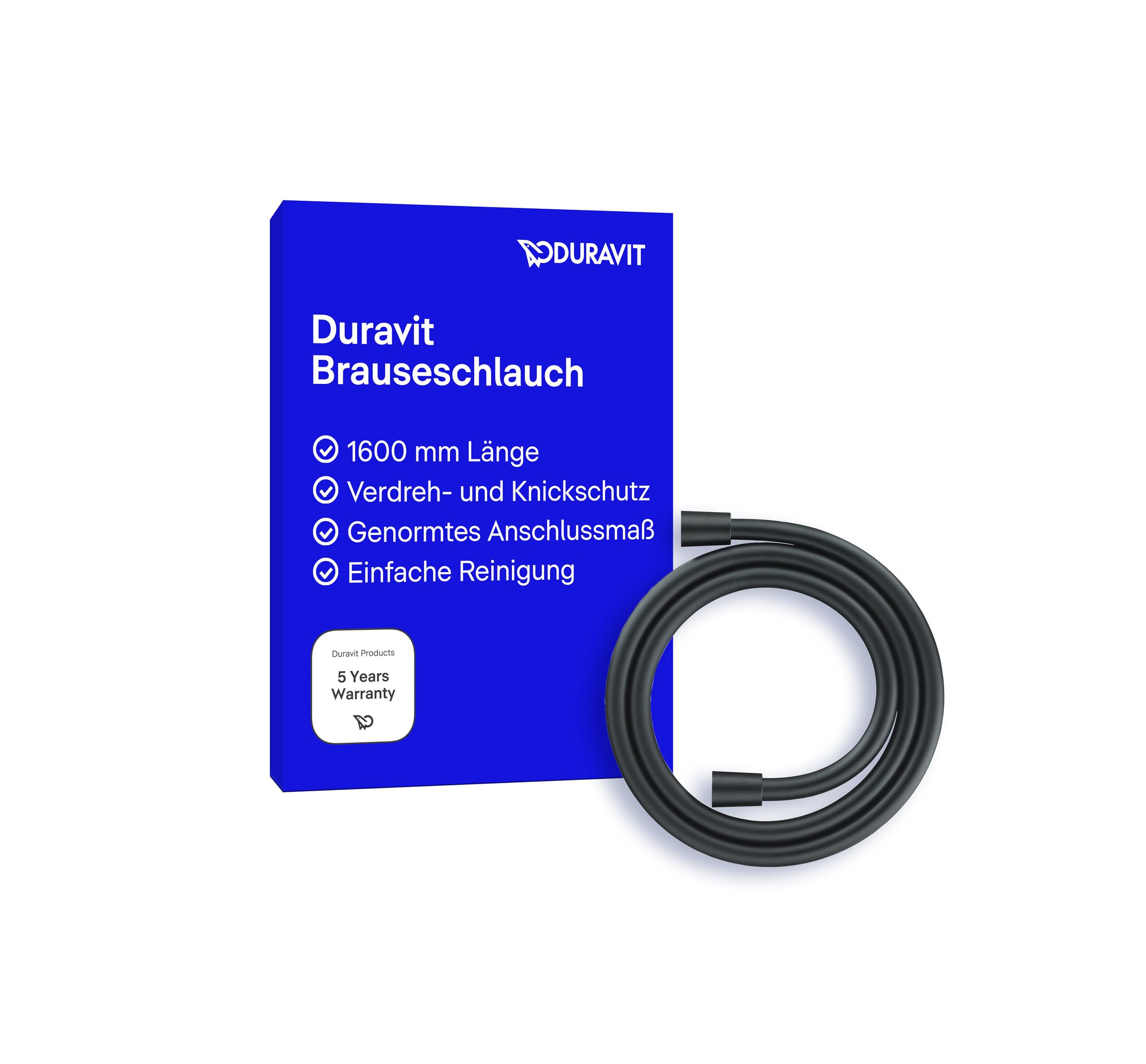 Duravit Universal Brauseschlauch, flexibler Duschschlauch 1,60 m mit Verdrehschutz, knickfest, Schwarz Matt