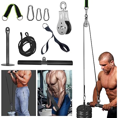 Amazon Com Faspup Fitness Pulley Cable System With Triceps Handle Bar And Pulldown Straps Bodyweight Strength Training Exerciser Lat Weight Pulley System For Diy Home Gyms Garage Arm Forearm Wrist Shoulder Back