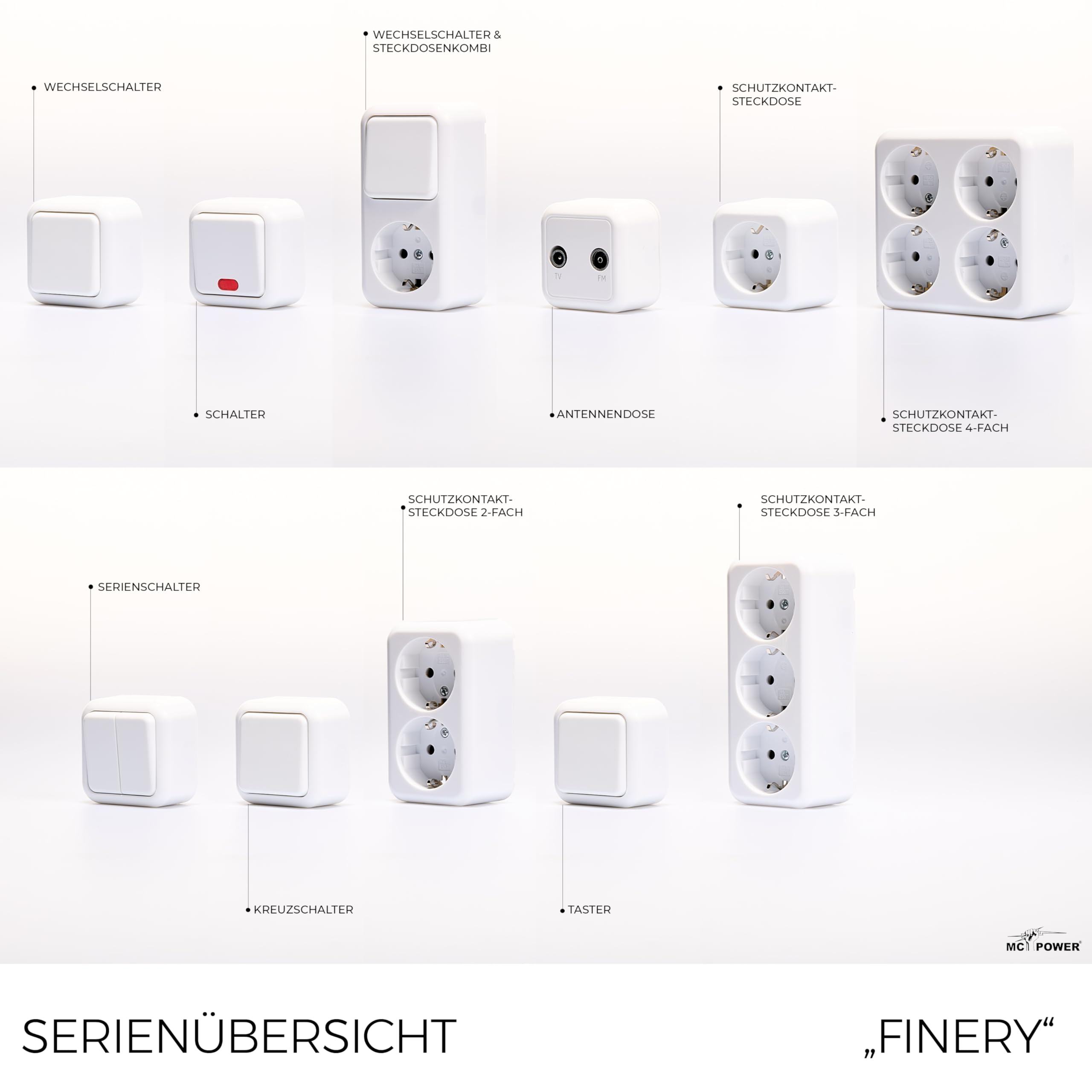 Combinación de tomas de corriente para conmutador de superficie | galas | Toma de contacto de protección AP 250V/16A, interruptor de superficie 250V/10A para interior, blanco
