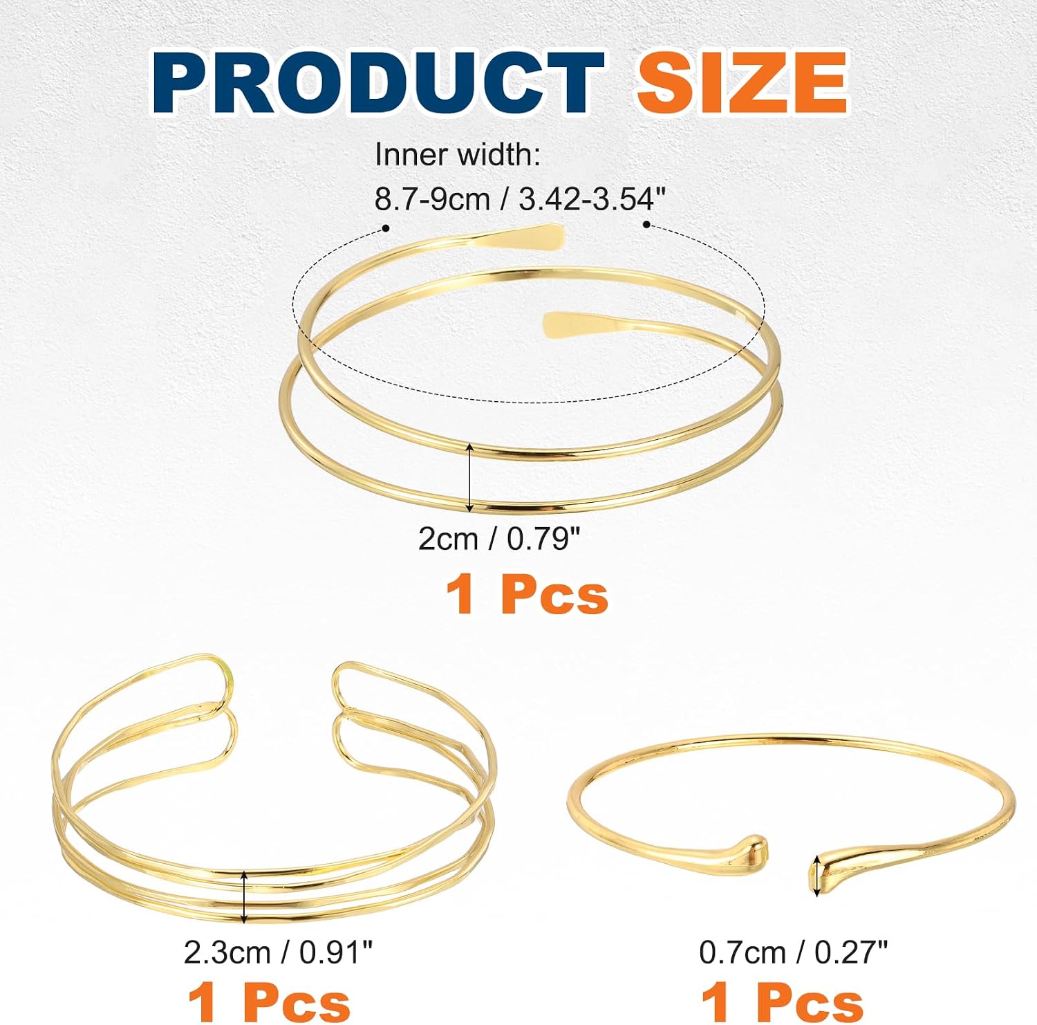 MECCANIXITY 3Pcs Arm Cuff Bracelet for Women, Upper Arm Cuffs Open Adjustable Minimalist Cuff Bangle Bracelet Set Stackable Armband