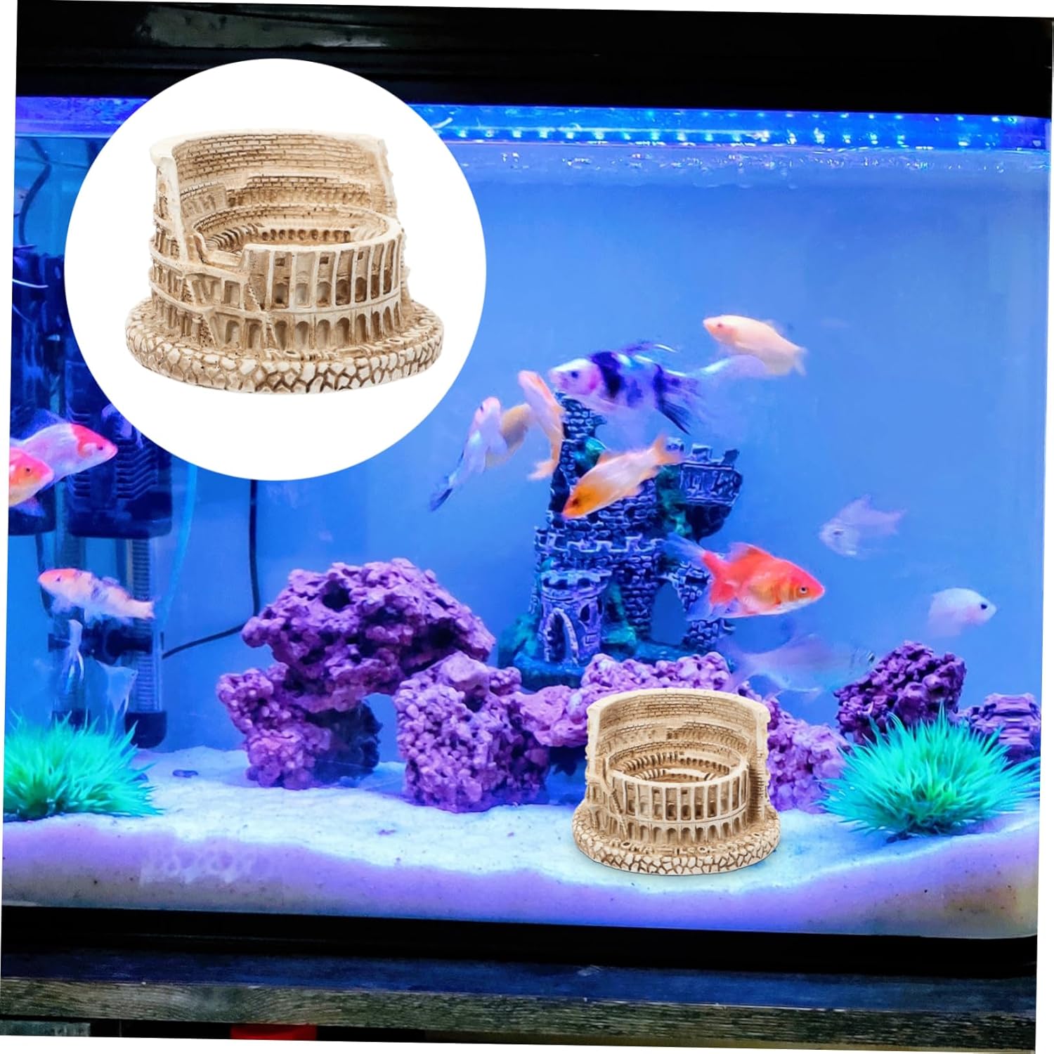 LSLYTQ 3pcs Roman Ornaments Fish Tank Ornament Aquarium Ornaments Large World Famous Statue Small Roman Statue Fish Tank Gravel Building Model Rome Plants Fish Tank Decor Resin Beige