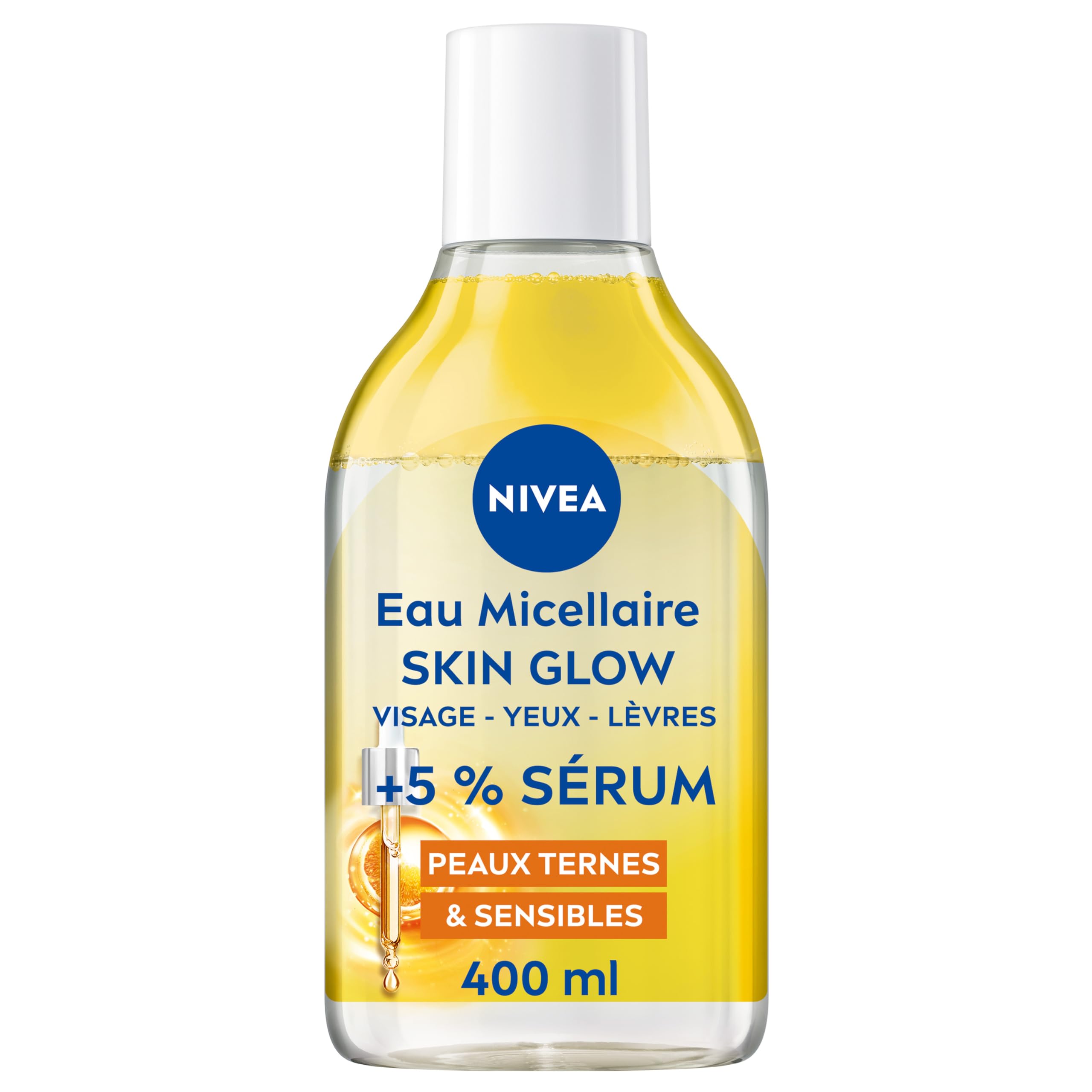 NIVEA - Eau Micellaire Visage Waterproof Skin Radiance - Nettoie En Douceur, Démaquille & Illumine - 5% Sérum Vitamines C & E - Sans Parfum - Peaux Ternes & Sensibles - 400 ml