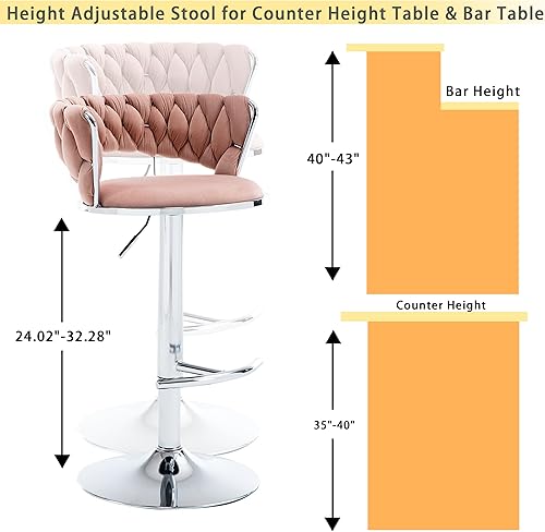 Miniatura 20 de Juego de 2 taburetes de bar de terciopelo giratorios con base de metal dorado, taburetes de bar modernos de altura de mostrador para cocina, pub,