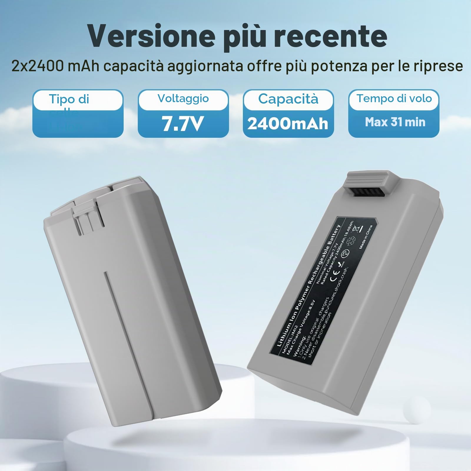 Treeboy Intelligent Flight Battery (2 confezioni) con hub di ricarica a due vie, compatibile con DJI 4K/SE, 2400 mAh 31 min di tempo di volo