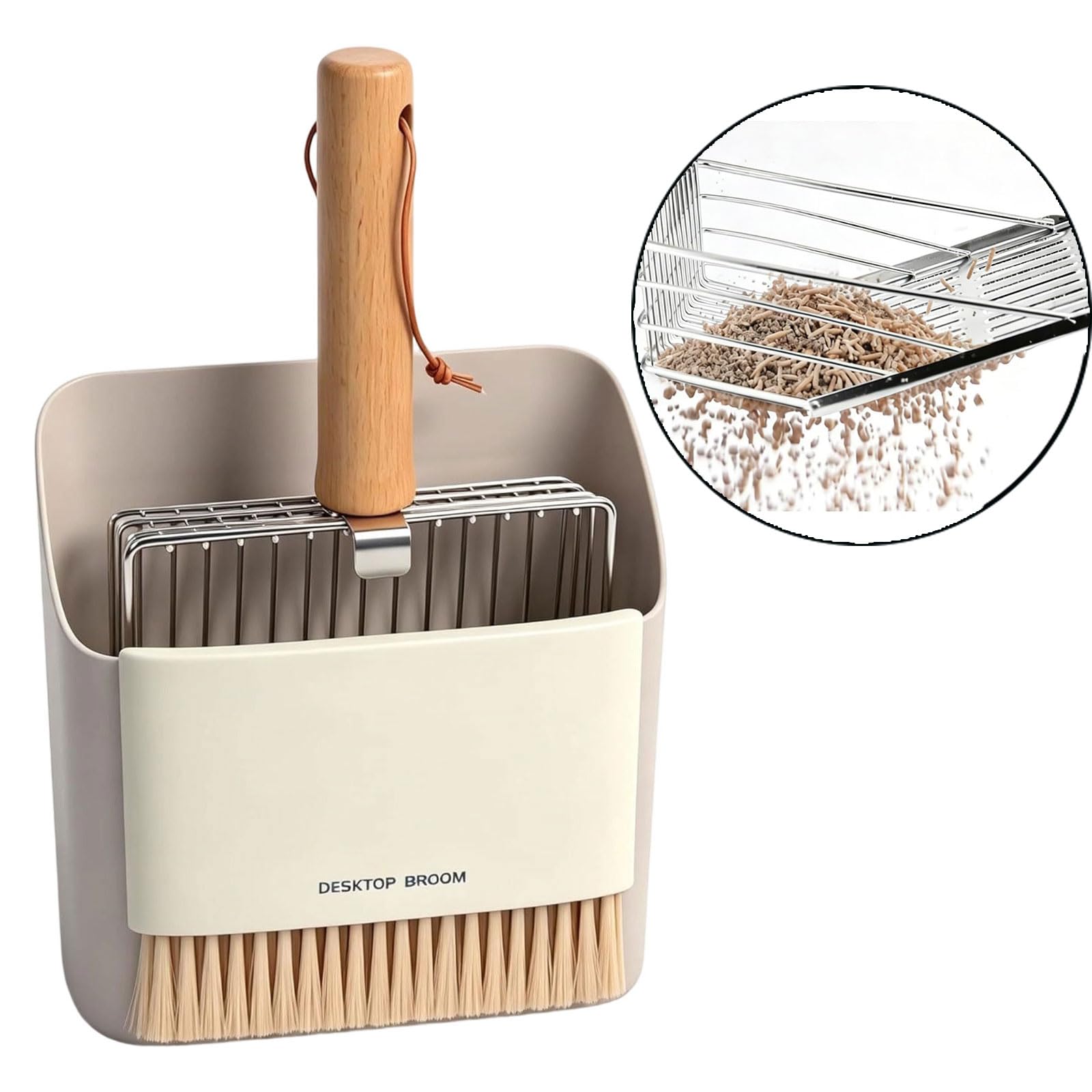 Pala per lettiera per Gatti con Supporto per la Cura, Green | Testa scanalata in acciaio inossidabile, manico effetto legno, uso domestico ordinato in interni