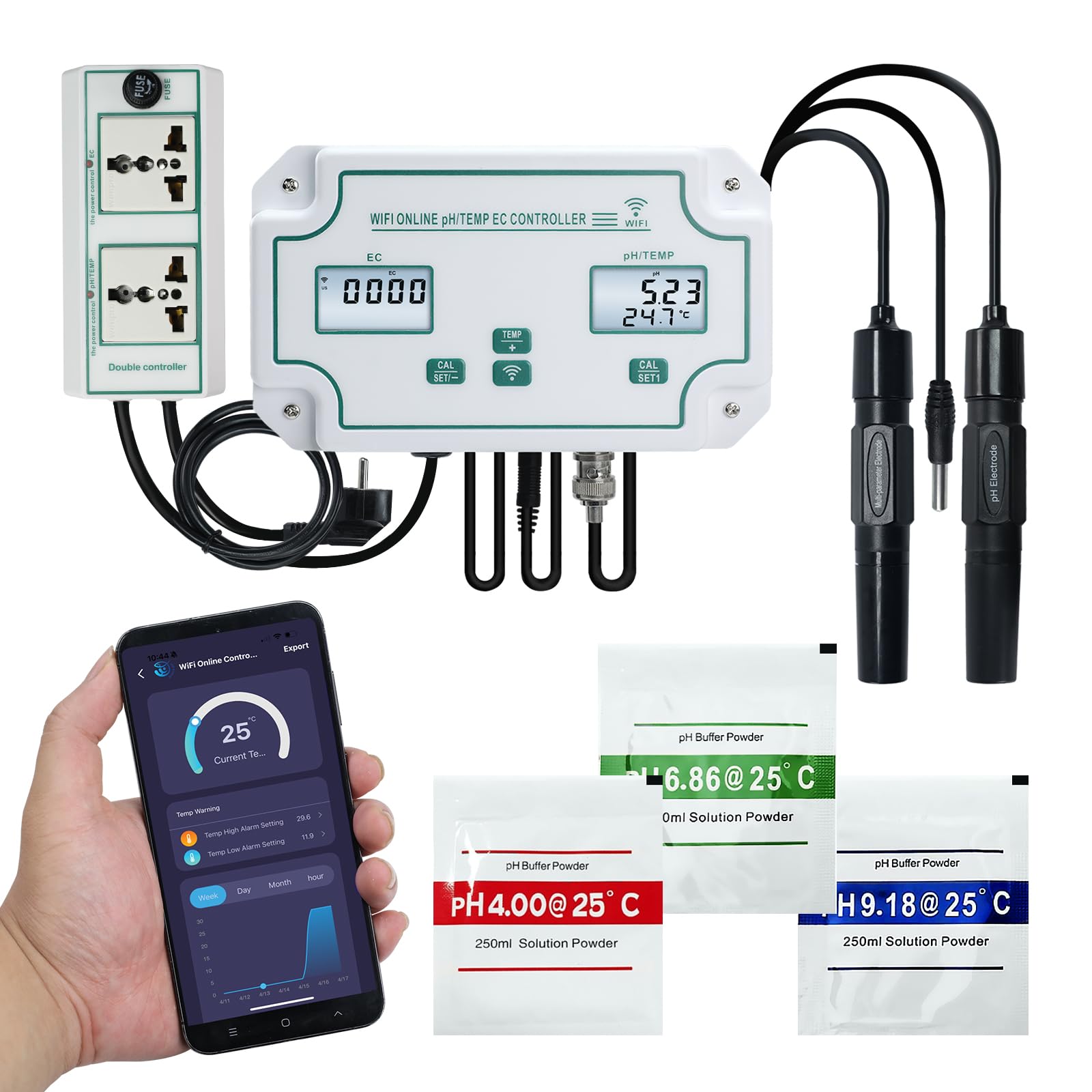 Photo 1 of Smart EC pH Temperature Monitor for Hydroponics, 3-in-1 WiFi Water Quality Tester pH EC Controller with Dual Relay Output for Nutrient Reservoir Electric Conductivity Controller pH Meter for Aquarium