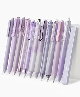 Mr. Pen- Purple Gel Pens Set, 12 Pack | Black Ink Cute Writing Pens with 1 Aesthetic Highlighter, 0.5 mm, Smooth Gel Pens for Journaling, Aesthetic Girly Stationery
