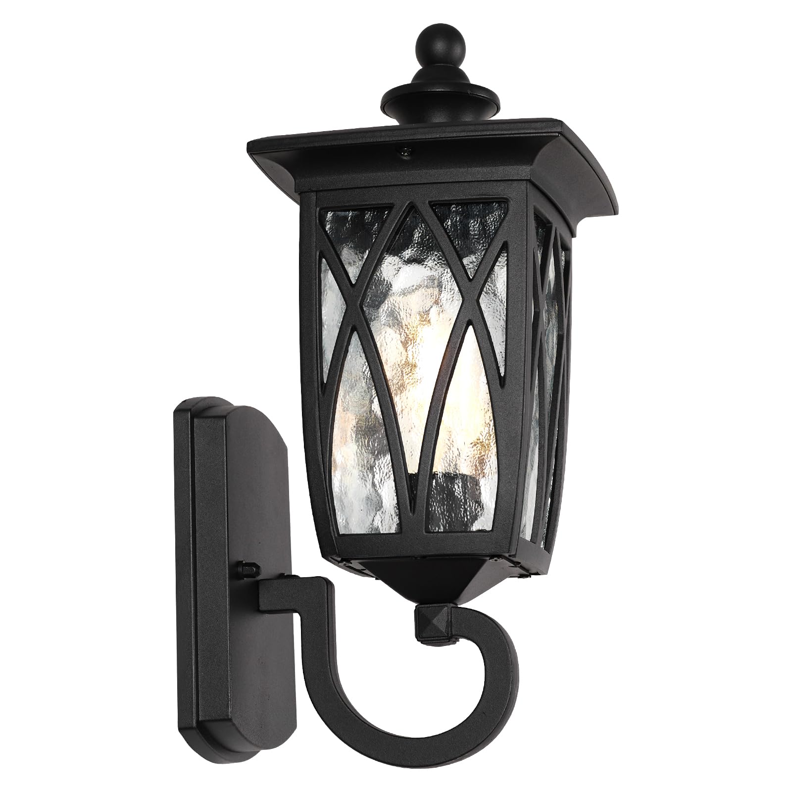 JYZ 16" Outdoor Wall Light Fixture, Classic Exterior Waterproof Wall Lantern, Matte Black Anti-Rust Sconce with Water Ripple Glass Shade, E26 Base Outside Porch Lights for Patio Garage Door