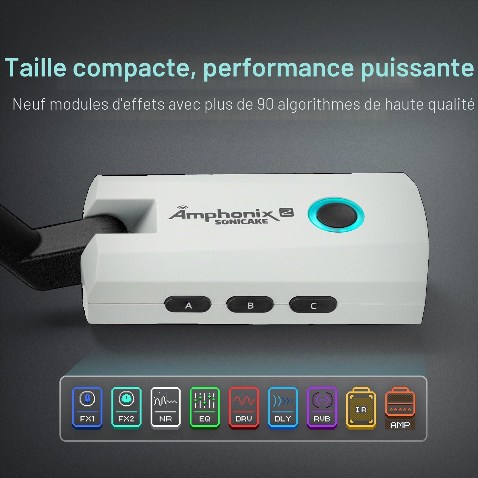 SONICAKE Amplificateur Casque Guitare 50 Préréglages Usine, 9 Modules d'Effets, BT, Contrôle par App, Enregistrement Audio USB Amphonix 2 QAP-50