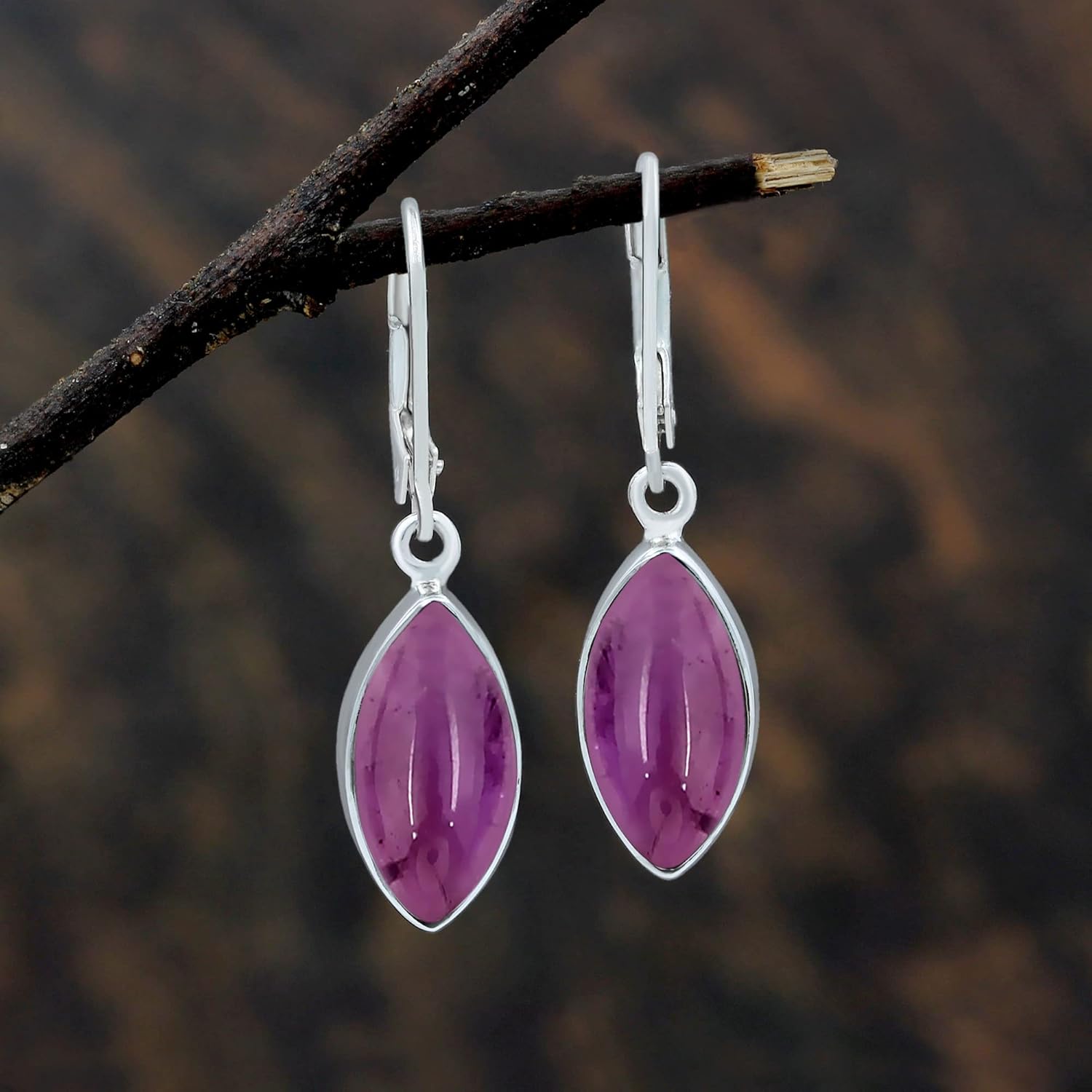 Natural Moonstone/Labradorite/Amethyst/lapis Marquise Shape Dangle Earrings - 925 Sterling Silver Plated Leverback Birthstone Handmade Jewelry Earrings for Women