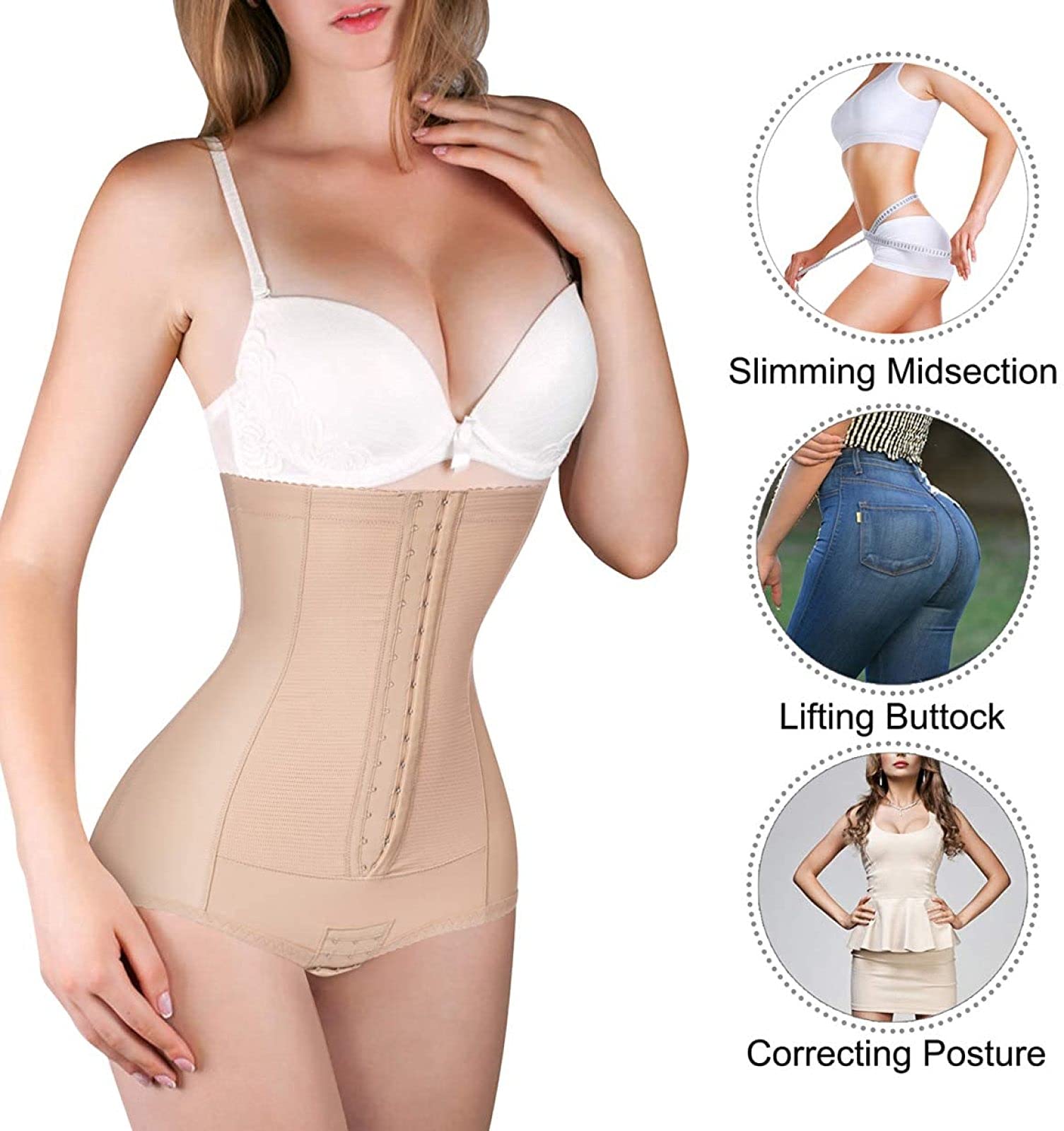 Donna Guaina Contenitiva a Vita Alta Corsetto Dimagrante Mutande Snellente Intimo Modellante Pantaloncino,Apricot-M