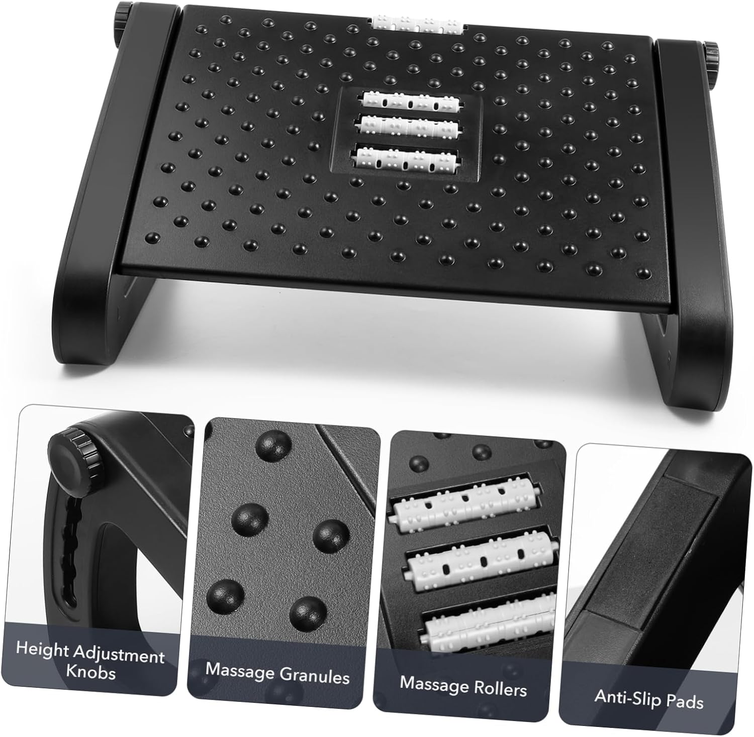 EXCEART Adjustable Ergonomic Foot Rest with Massage Roller Under Desk Footrest for Home Office Compact Space-Saving Design Comfortable Support for Feet Leg Fatigue Relief Stylish