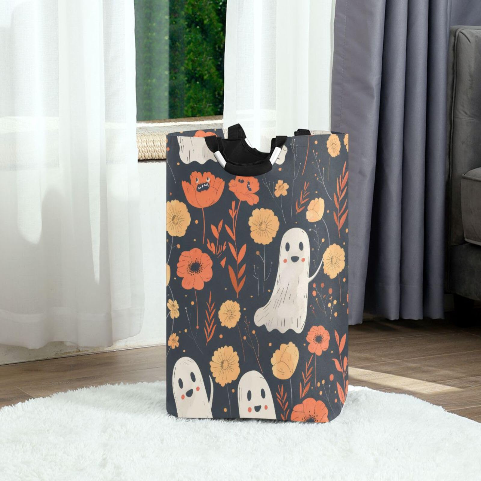Jihqo Laundry Hamper Basket Forest Ghosts Halloween Collapsible Nursery Storage Bin Waterproof Clothing Baskets for Home Bedroom Bathroom Washing Room