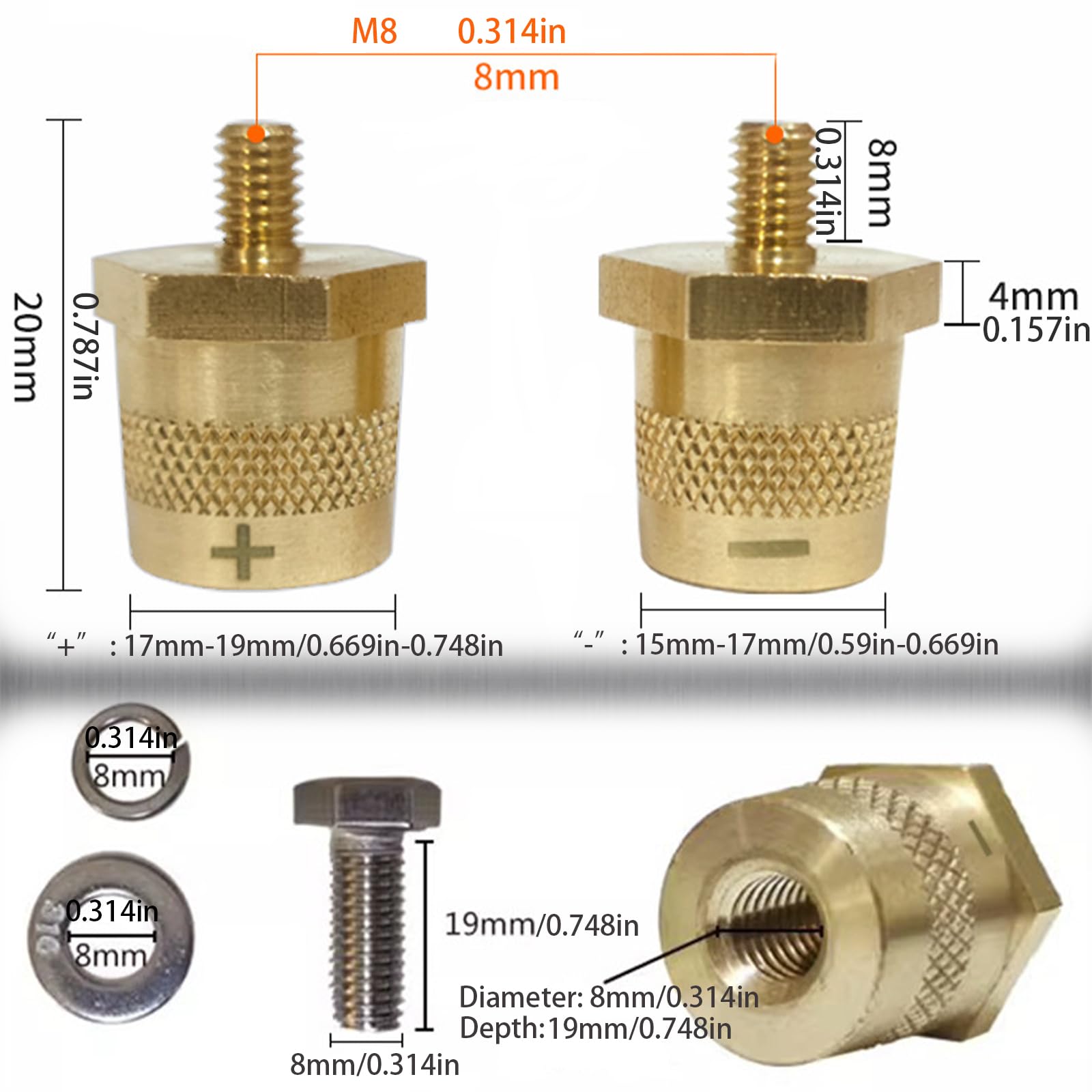 Coppia Adattatori Batteria In Ottone M8 | Terminali Positivo E Negativo Per Auto E Veicoli - Foto 2