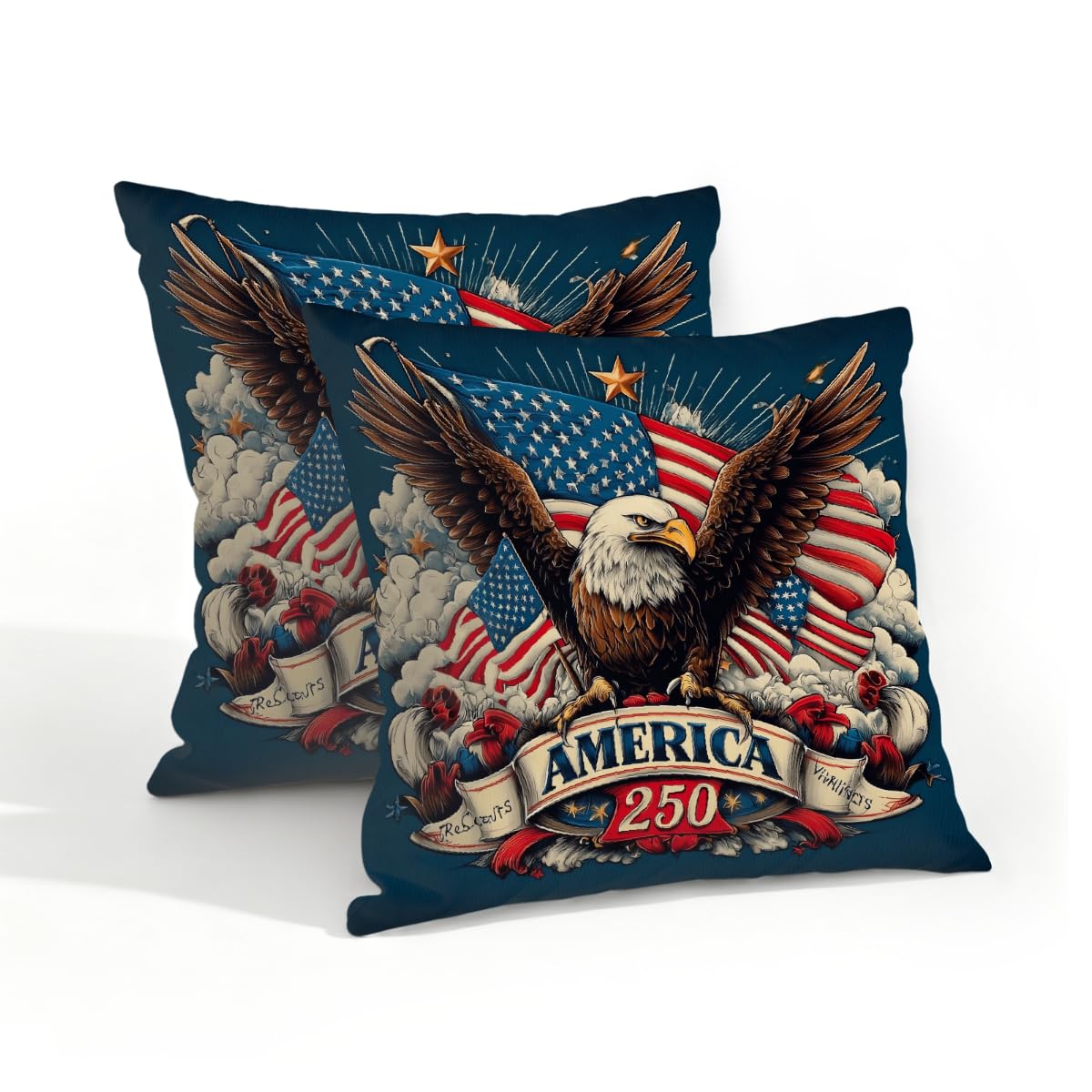 Outdoor Pillow Covers Waterproof Pillowcases 18x18in Set of 2 Retro 250th America Flag Bald Eagle Decorative Throw Cushion Case for Couch Sofa Garden Patio Furniture
