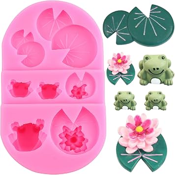 Lotus Flower Silicone Molds Lotus Leaf Fondant Mold Frog Silicone Mold For Cake Decoration Cupcake Topper Chocolate Candy Polymer Clay Gum Paste