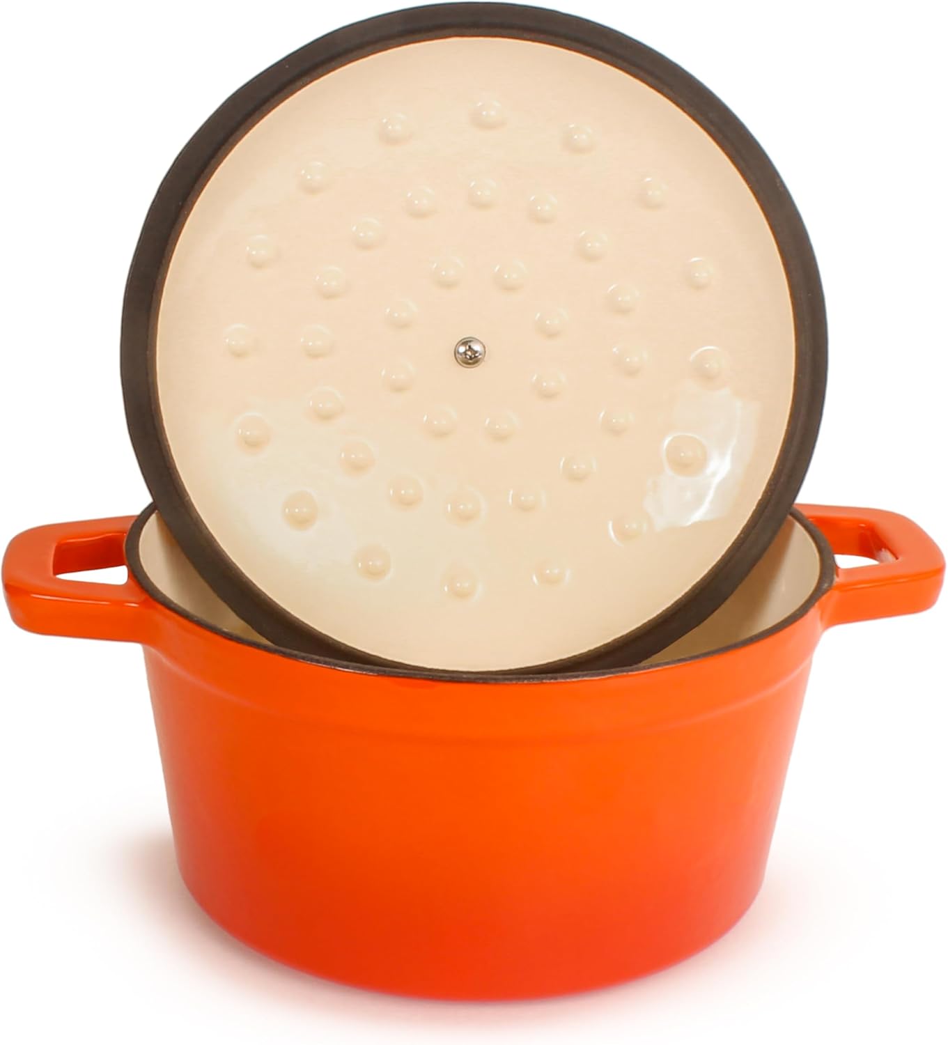 BergHOFF Neo 4Pc Enameled Cast Iron Cookware Set, Grill Pan 11 inches, Fry Pan 10 inches, 3qt. Dutch Oven, Matching Lid, Fast, Evenly Heat, Oven Safe (Orange)
