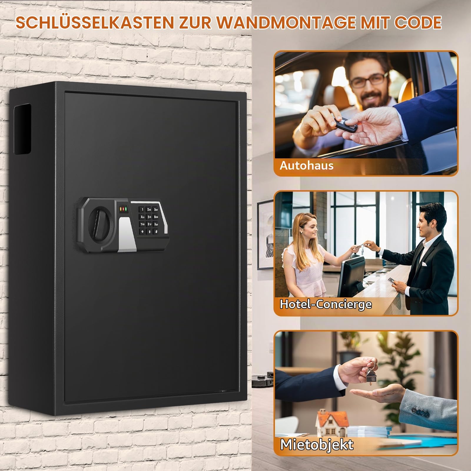 Mejasg Feuerfester Schlüsselkasten mit Zahlencode für 200 Schlüssel, Schlüsseltresor Schlüsselsafe mit Seitlichem Schlüsseleinwurf und Verstellbarer Schlüsselleiste, Schlüsselschrank für Büros Lager