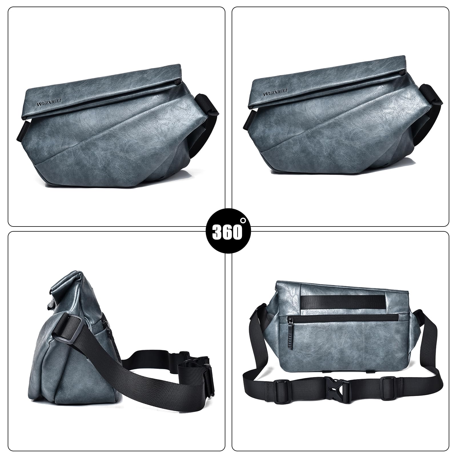FANDARE Herren Brusttasche Umhängetasche PU Leder Sling Bag Wanderrucksäcke Männer Schultertasche Crossover-Rucksack Daypacks Wasserresistent für Outdoor Reisen Camping Crossbody Schulter Grau
