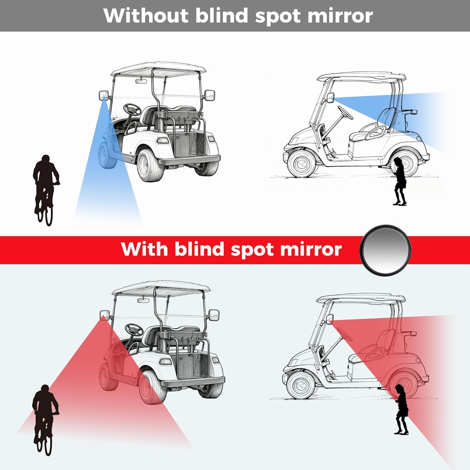10L0L Golf Cart Side Mirrors, No Drilling Rear View Mirror Set for EZGO TXT RXV, Club Car DS Precedent Tempo Onward, Yamaha G2-G29, 7.1 x 5.35 in Folding Blind Spot Mirrors