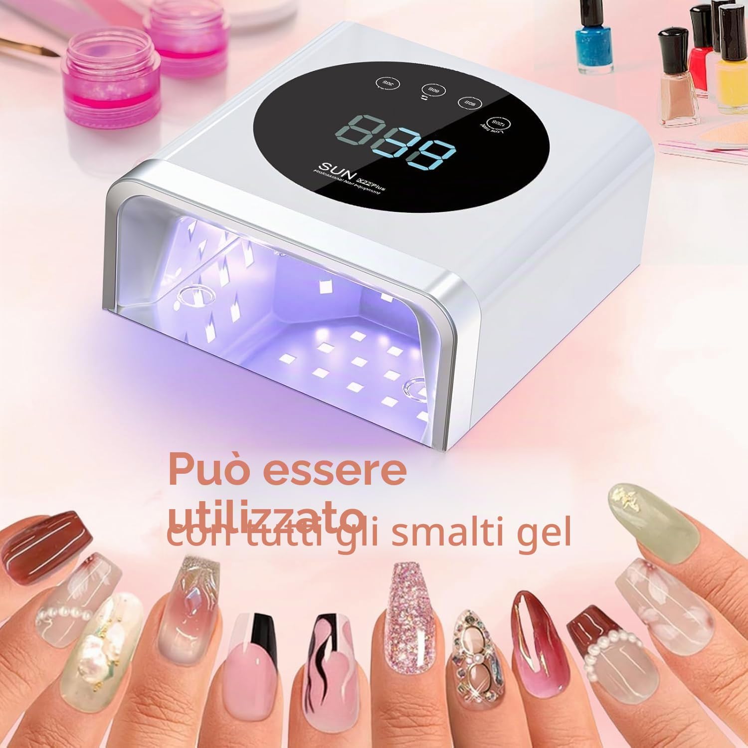NAILGIRLS Lampada UV Led Unghie, 150W Professionale Lampada LED Unghie per Manicure Pedicure Sensore Automatico Lampada Unghie LED 4 Timer Display LCD
