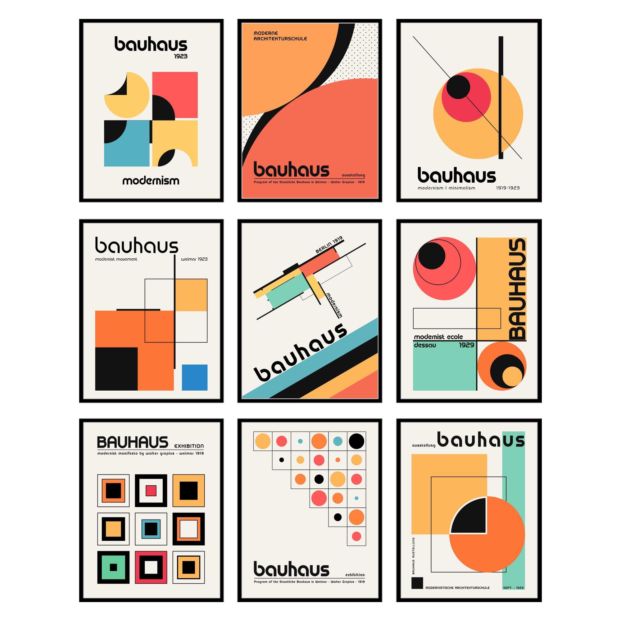 BigWig Prints Bauhaus Wall Art - Mid Century Modern Wall Art, Bauhaus Poster, Exhibition Poster, Mid Century Modern Architecture Architecture Print -Unframed 9 PCS (8x10)