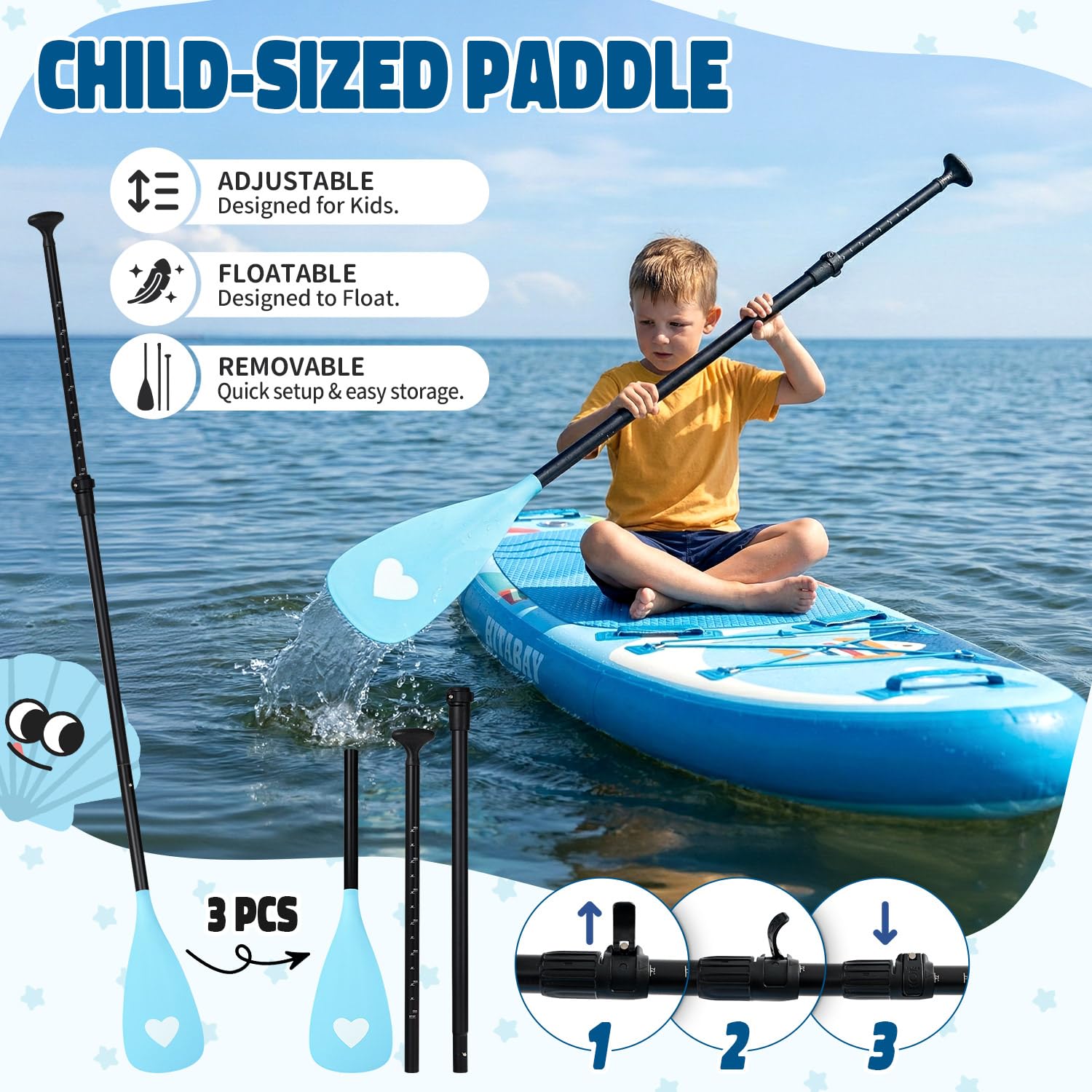 Paddle Gonflable Adulte et Enfant avec Accessoires Complets, Planche de Stand Up Paddle Gonflable, Capacité 150kg Sup