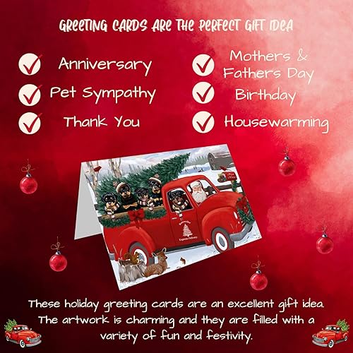 Miniatura 5 de Christmas Santa Express Delivery Red Truck Rottweilers - Tarjetas de invitación para mascotas adorables con sobres - Tarjetas de notas navideñas