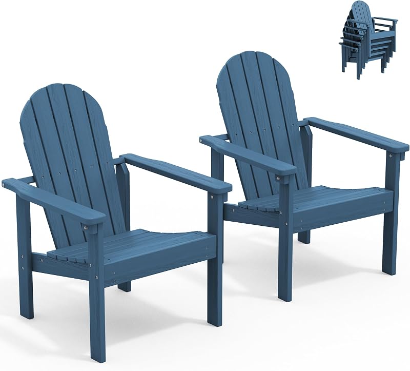 SERWALL HDPE Stackable Adirondack Chairs Set of 2,Space-Saving, Blue