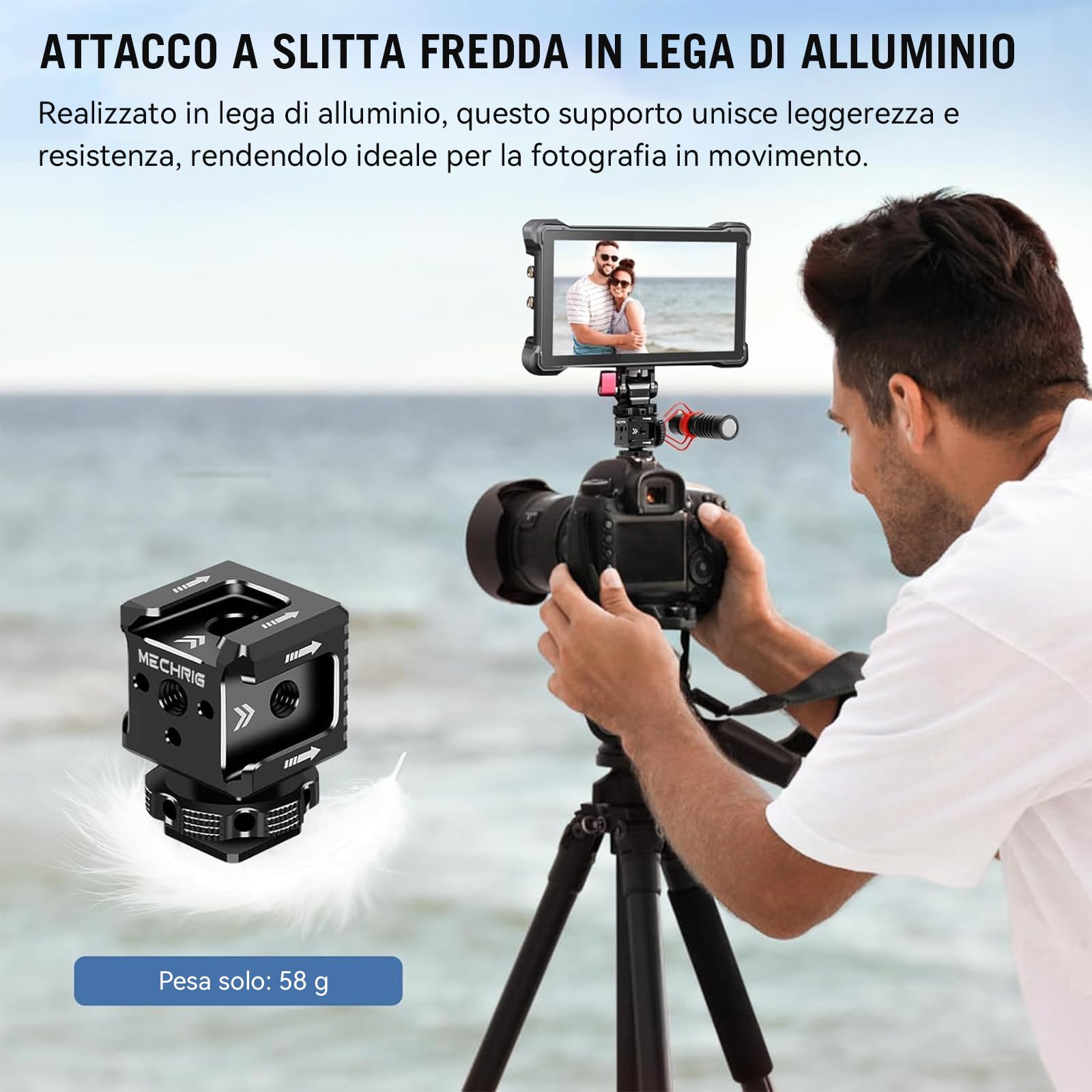 Supporto triplo per slitta fredda con filettatura da 1/4", staffa di estensione hot shoe in alluminio per fotocamera con 3 porte per slitta fredda per monitor con luce video a LED, microfono