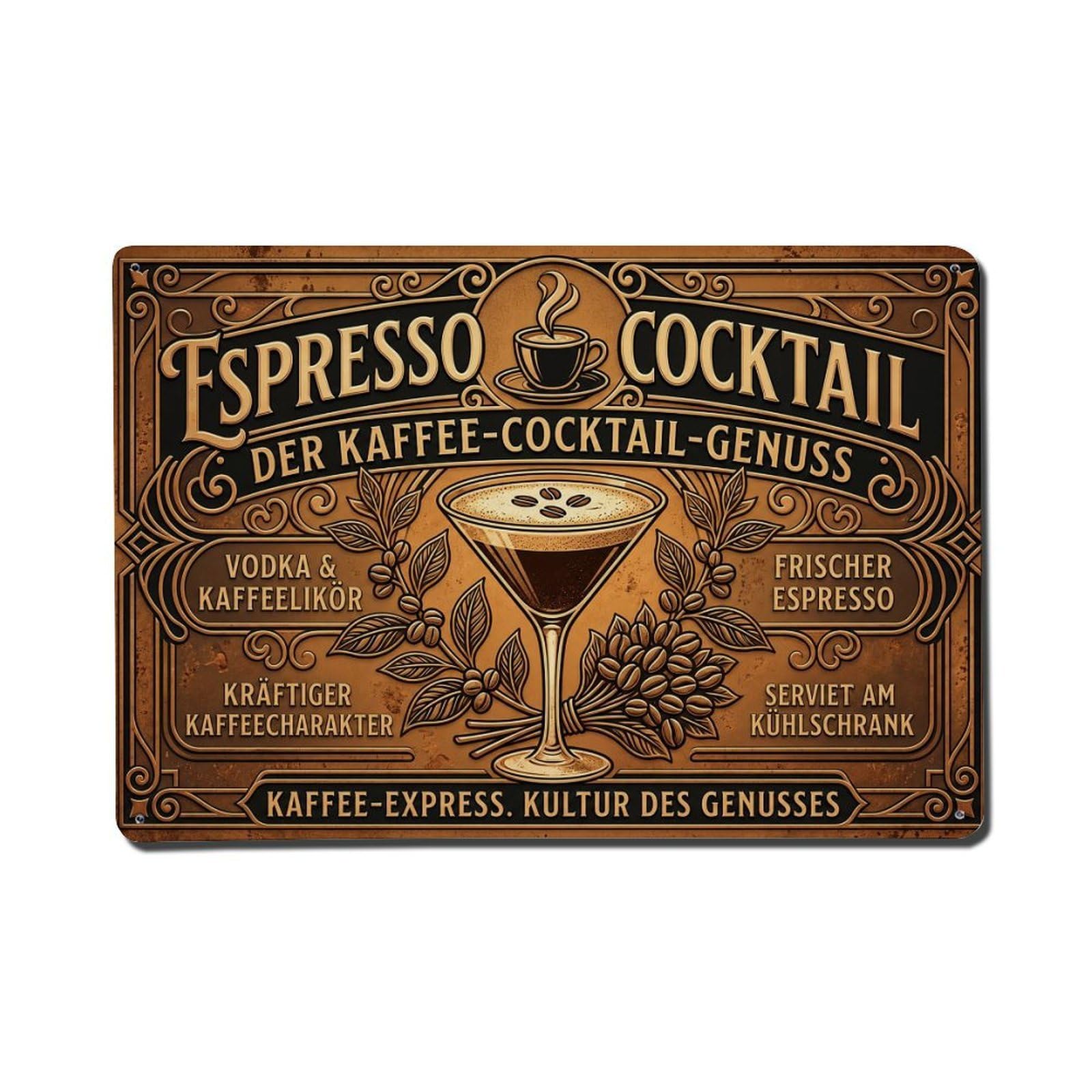 Espresso Coffee Cocktail Vintage Bar Beverage Mixology Metal Tin Sign Plaque Wall Decor for Cafe, Man Cave, Club Bar, Office, Home Garden Round Metal Poster 8x12Inch
