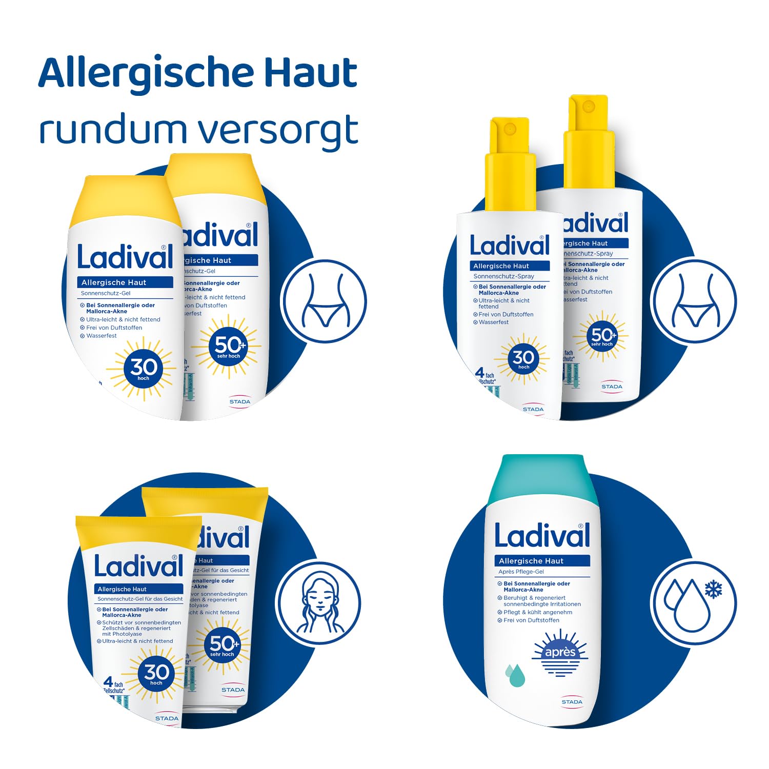 Ladival Gel de protection solaire SPF 30 pour le corps en cas d'allergies solaires et d'acné de Majorque, imperméable, avec protection cellulaire unique 4 fois, crème solaire 200 ml