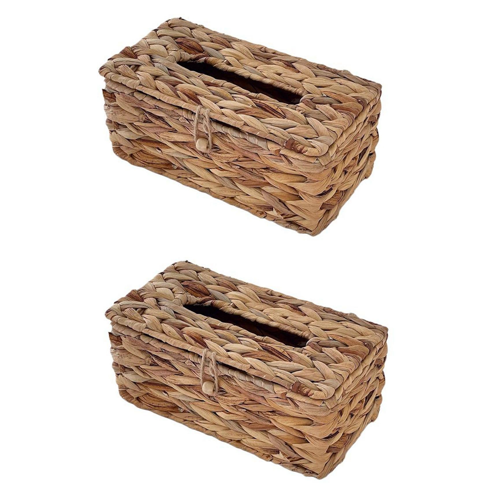 Hndhbfgrt 2X Ins Water Hyacinth Woven Tissue Box Rattan Woven Lid Sanitary Paper Box Household Living Room Pumping Box Storage