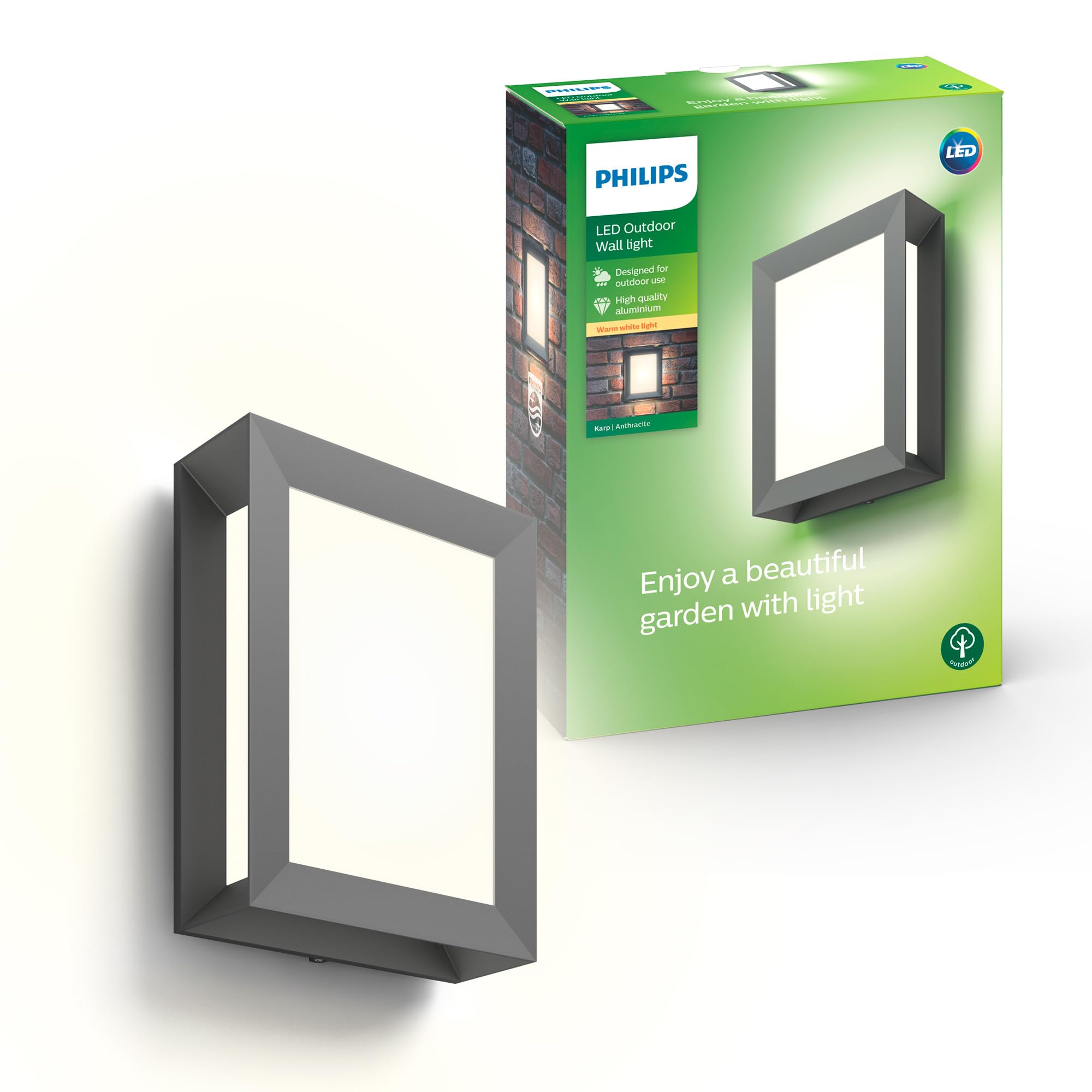 Philips Karp Applique LED da Esterno, 5,5 W, 700 lm, Luce Bianca Calda 2.700 K, Resistente a Intemperie IP44, LED Integrato, Durevole, Alluminio, Design Moderno, Grigio Antracite