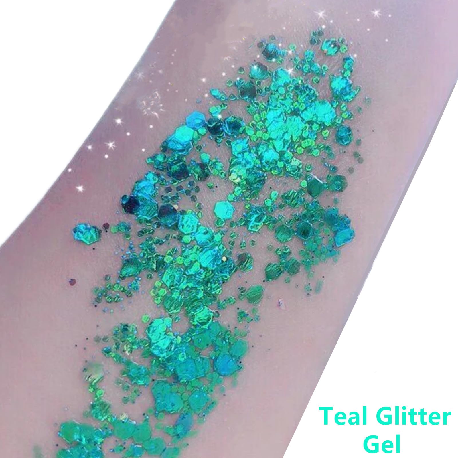 Go Ho Teal Body Glitter Gel,Singer Concerts Teal Face Glitter Makeup,Holographic Long Lasting Chunky Sequins Glitters for Eye Lip Hair Nails,Festival Rave Accessories,52g - Image 2